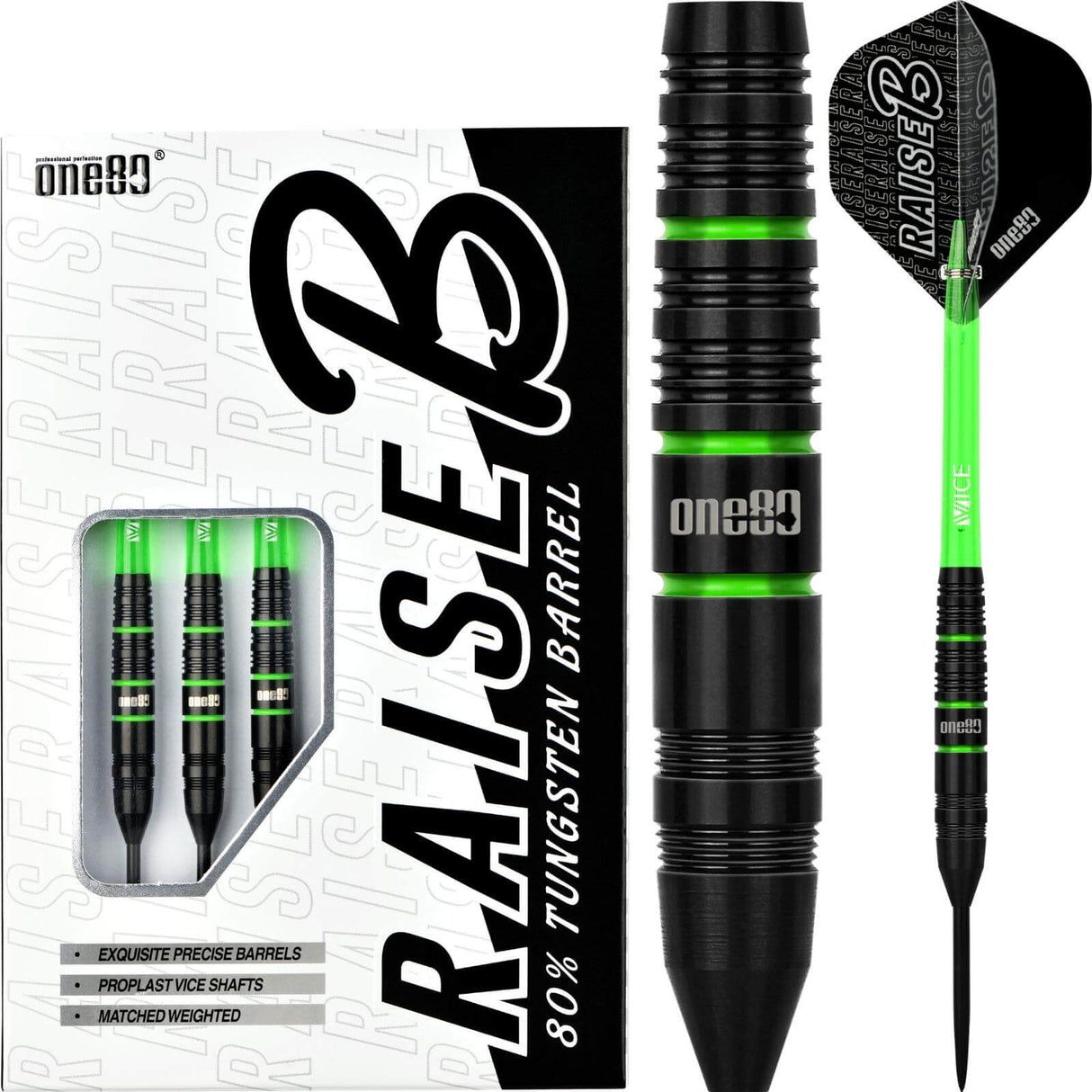 One80 - Raise B Darts - Green - 80% Tungsten - 21g 23g -