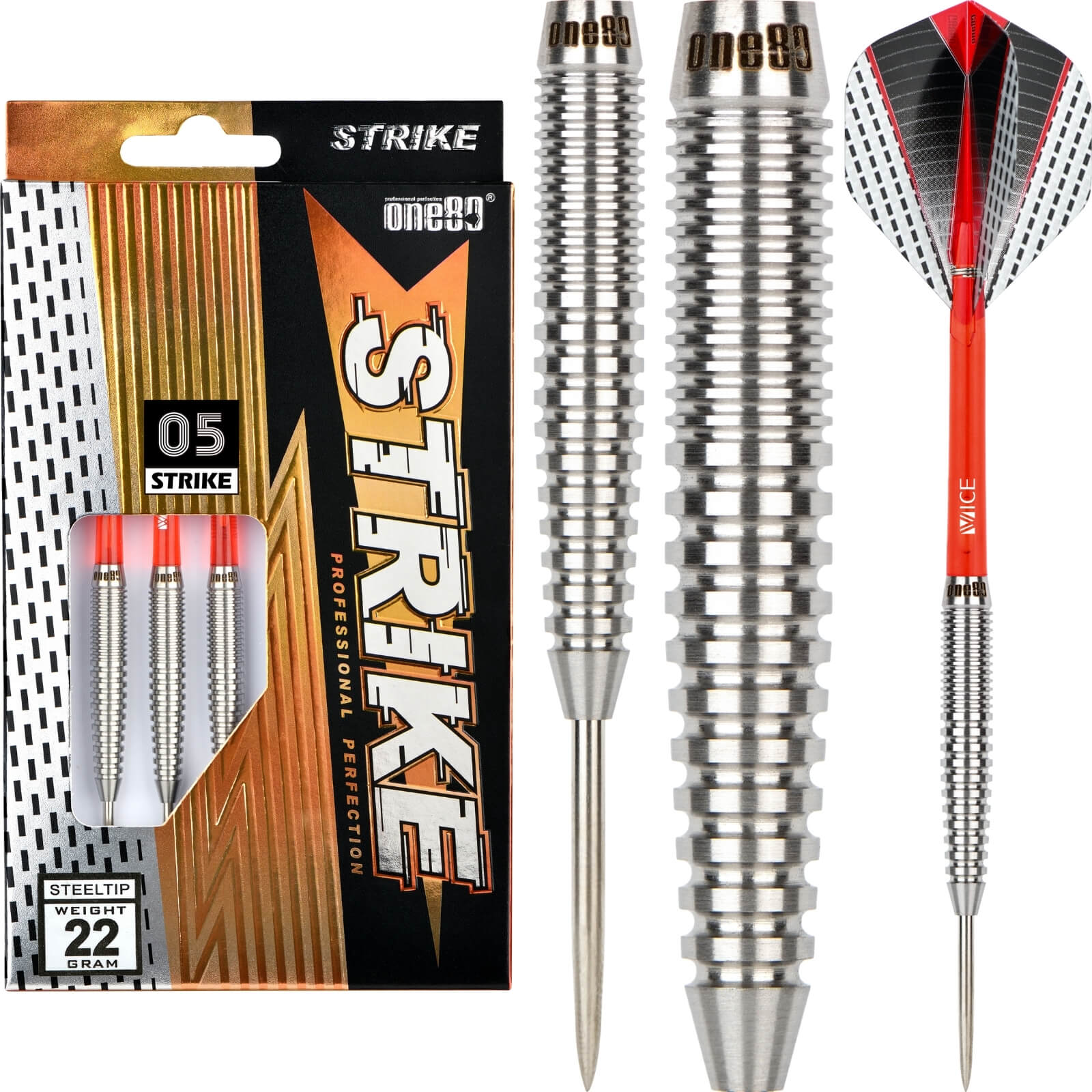 Darts - One80 - Strike 05 Darts - Steel Tip - 80% Tungsten - 22g 24g 