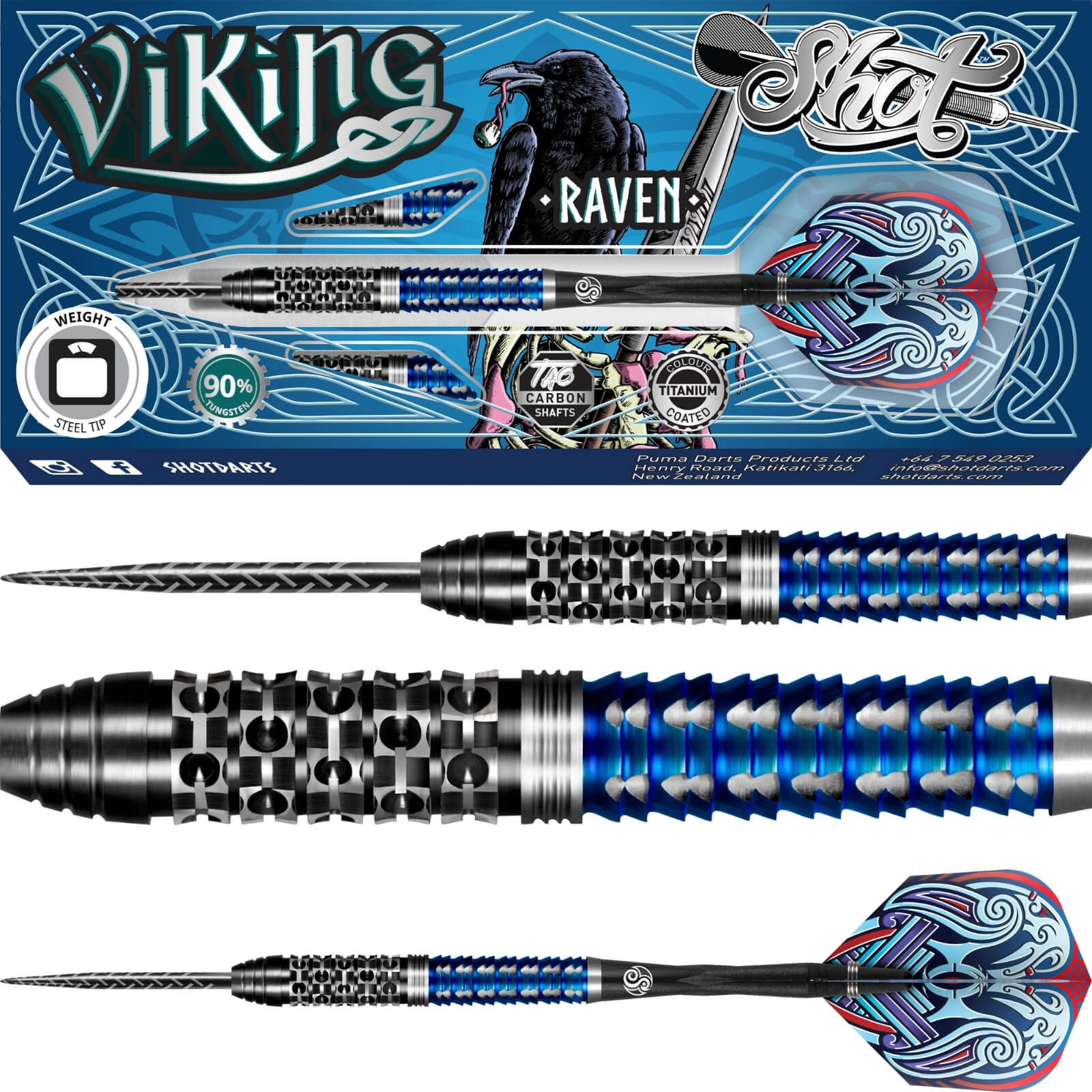 Darts - Shot - Viking Raven Darts - Steel Tip - 90% Tungsten - 22g 23g 24g 25g 