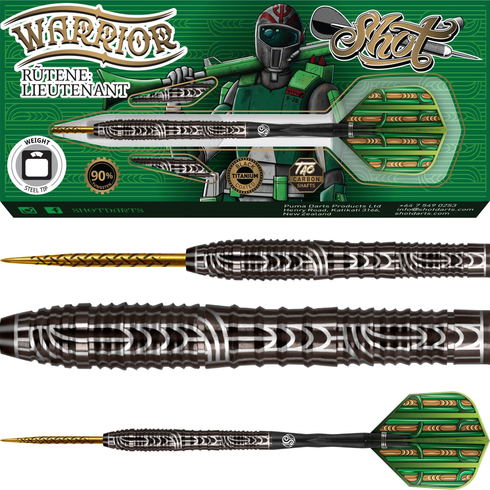 Darts - Shot - Warrior Rutene Darts - Steel Tip - 90% Tungsten - 22g 23g 24g 25g 26g 