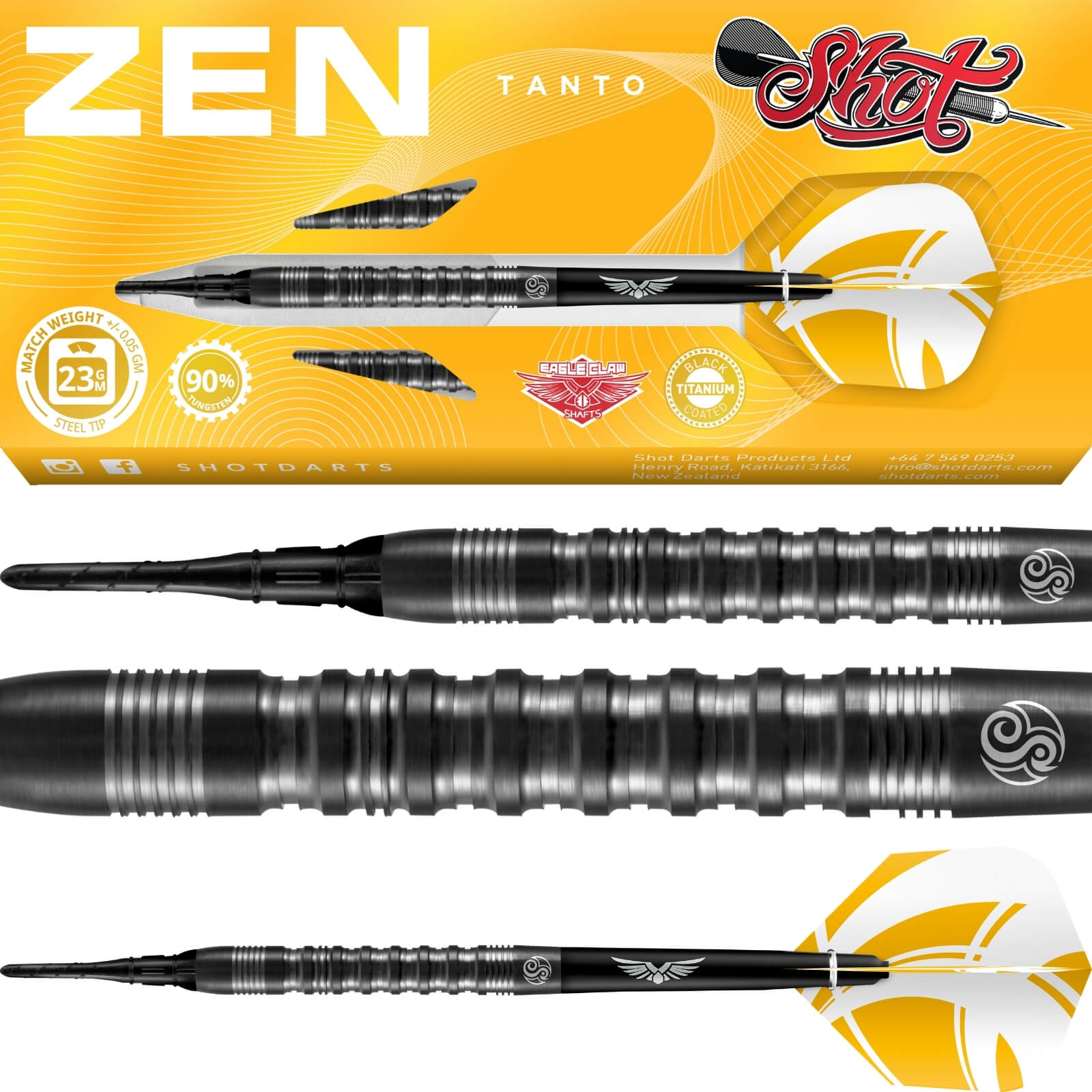 Darts - Shot - Zen Tanto Darts - Soft Tip - 90% Tungsten - 18g 20g 