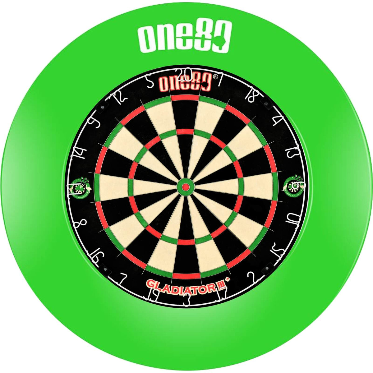 Surrounds &amp; Dartboards - One80 - Printed Dartboard Surround &amp; Dartboard Bundle - Choose Your Board Green / One80 - Gladiator 3+
