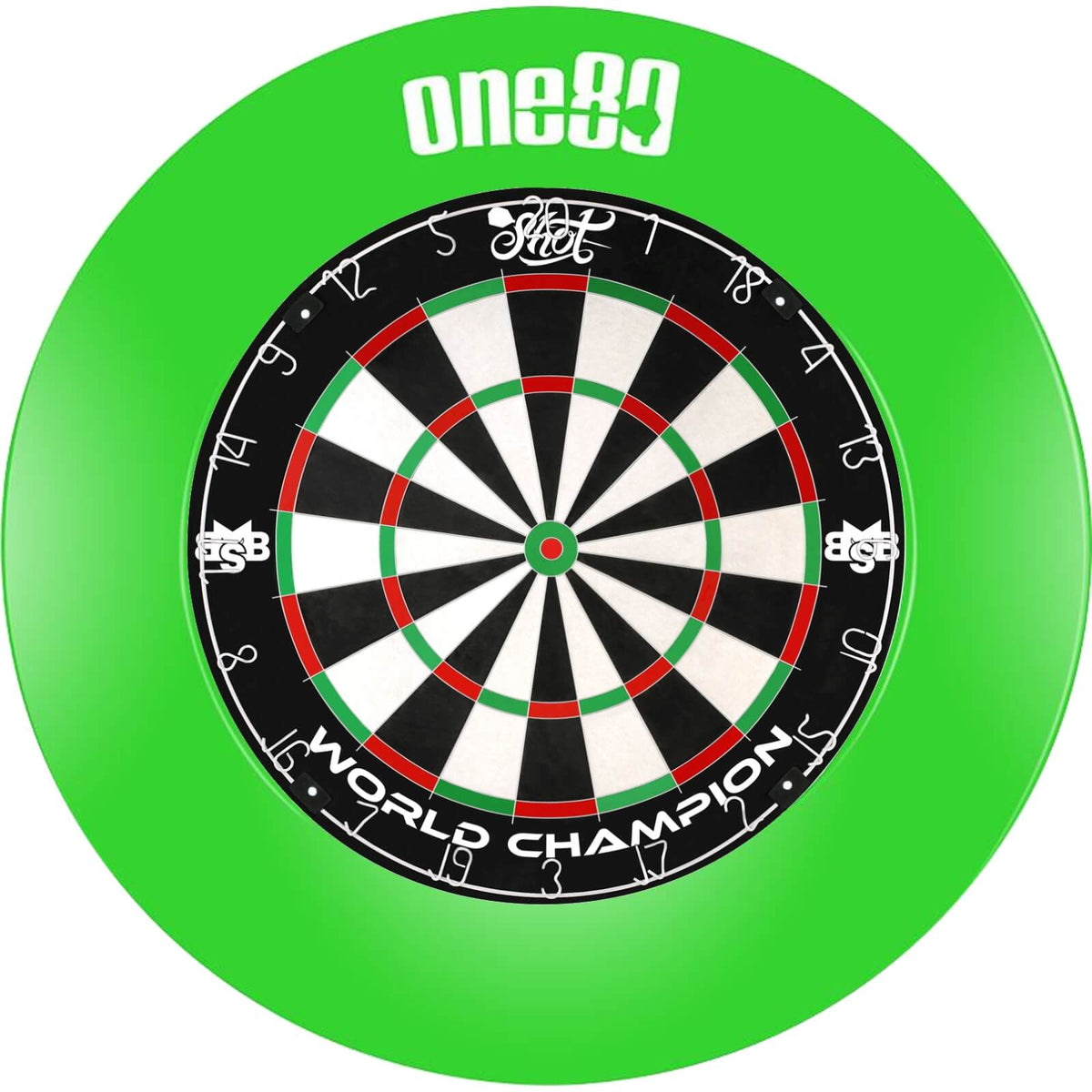 Surrounds &amp; Dartboards - One80 - Printed Dartboard Surround &amp; Dartboard Bundle - Choose Your Board Green / Shot - Michael Smith