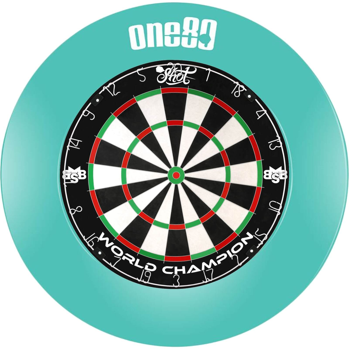 Surrounds &amp; Dartboards - One80 - Printed Dartboard Surround &amp; Dartboard Bundle - Choose Your Board Teal / Shot - Michael Smith