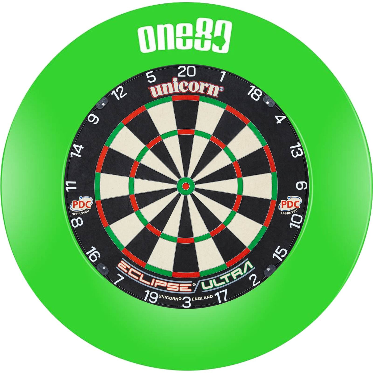 Surrounds &amp; Dartboards - One80 - Printed Dartboard Surround &amp; Dartboard Bundle - Choose Your Board Green / Unicorn - Eclipse Ultra