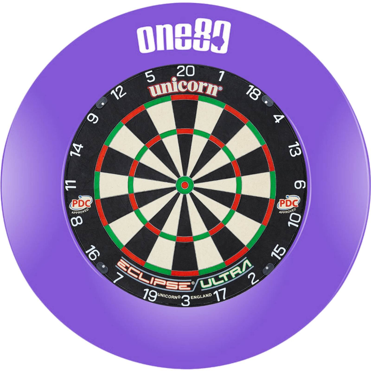 Surrounds &amp; Dartboards - One80 - Printed Dartboard Surround &amp; Dartboard Bundle - Choose Your Board Purple / Unicorn - Eclipse Ultra