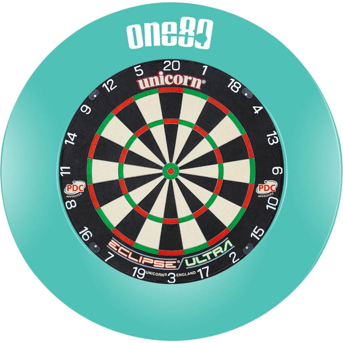 Surrounds &amp; Dartboards - One80 - Printed Dartboard Surround &amp; Dartboard Bundle - Choose Your Board Teal / Unicorn - Eclipse Ultra