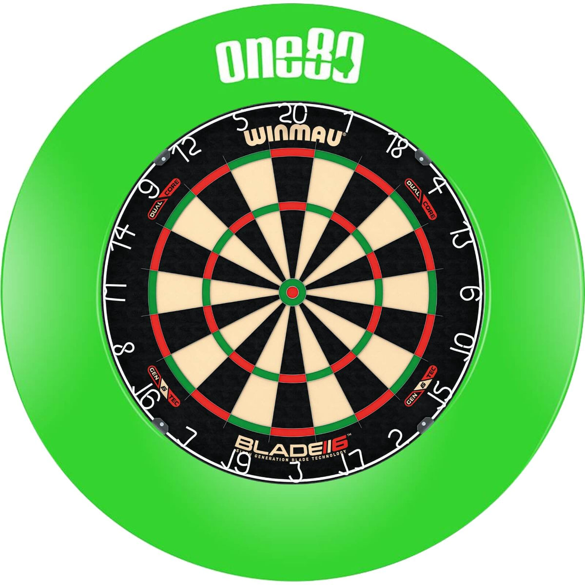 Surrounds &amp; Dartboards - One80 - Printed Dartboard Surround &amp; Dartboard Bundle - Choose Your Board Green / Winmau - Blade 6 Dual Core
