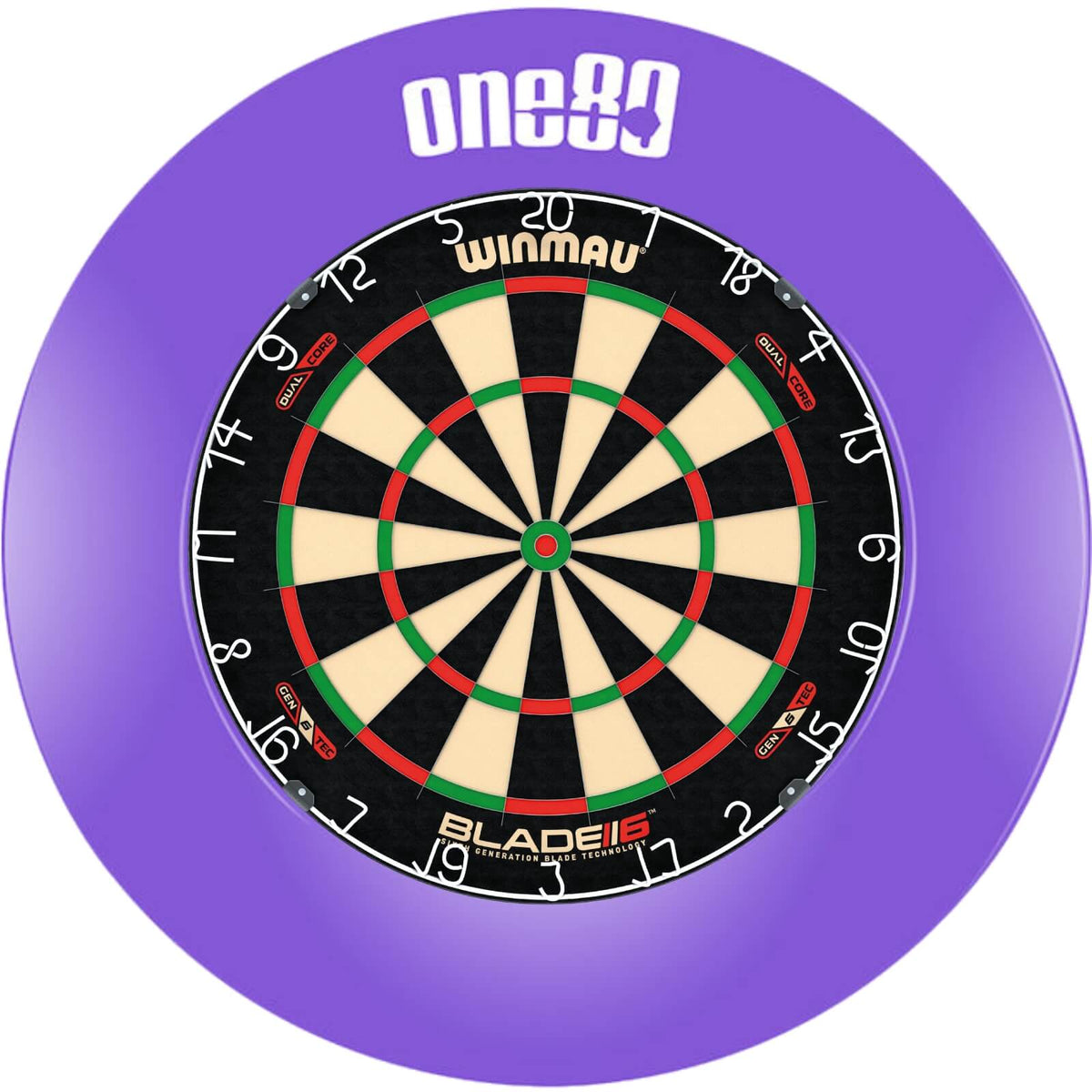 Surrounds &amp; Dartboards - One80 - Printed Dartboard Surround &amp; Dartboard Bundle - Choose Your Board Purple / Winmau - Blade 6 Dual Core