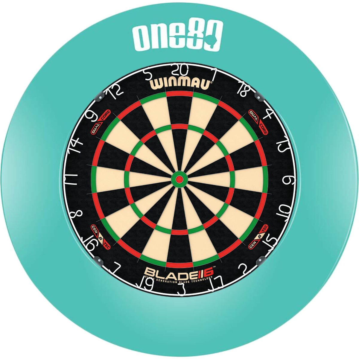 Surrounds &amp; Dartboards - One80 - Printed Dartboard Surround &amp; Dartboard Bundle - Choose Your Board Teal / Winmau - Blade 6 Dual Core