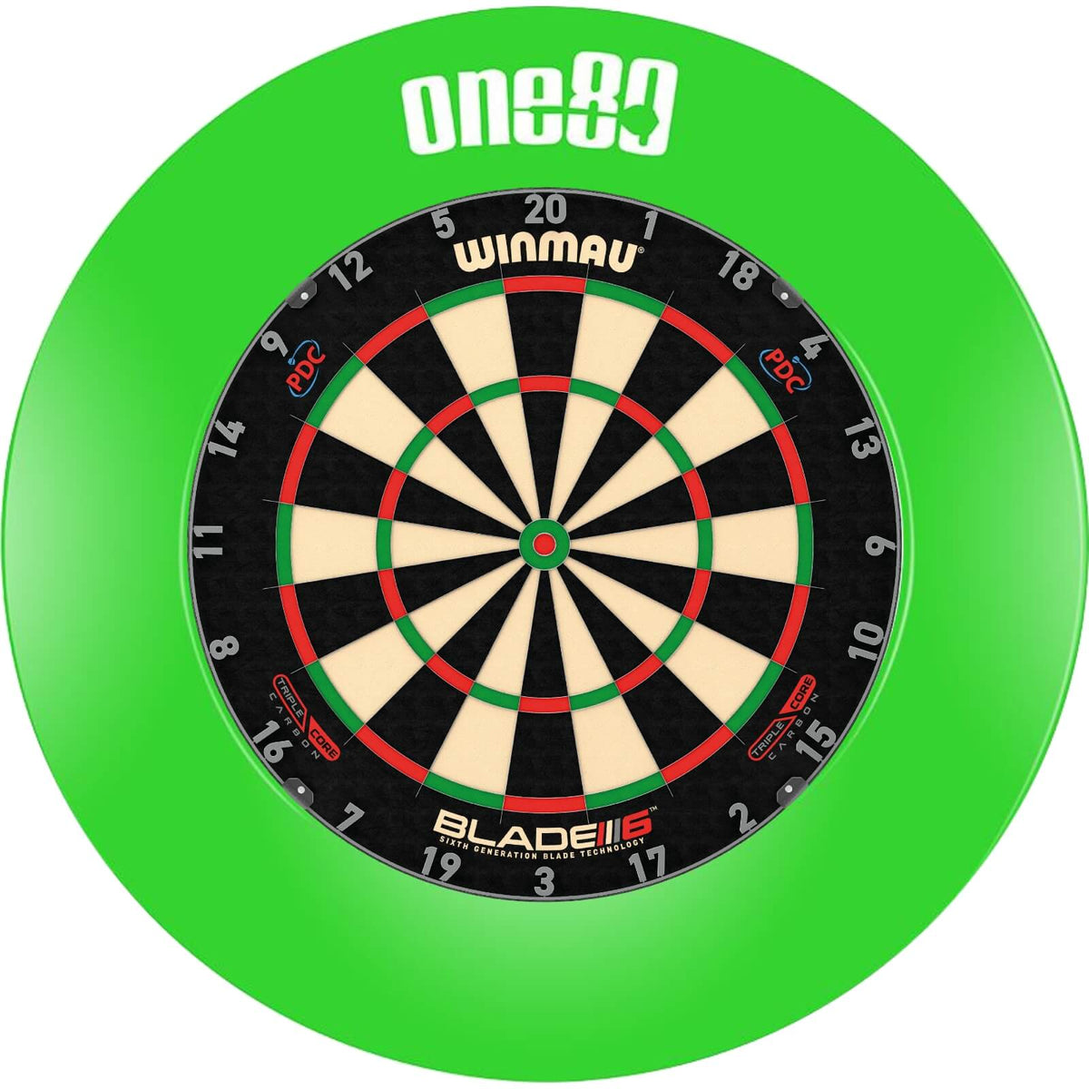 Surrounds &amp; Dartboards - One80 - Printed Dartboard Surround &amp; Dartboard Bundle - Choose Your Board Green / Winmau - Blade 6 Triple Core