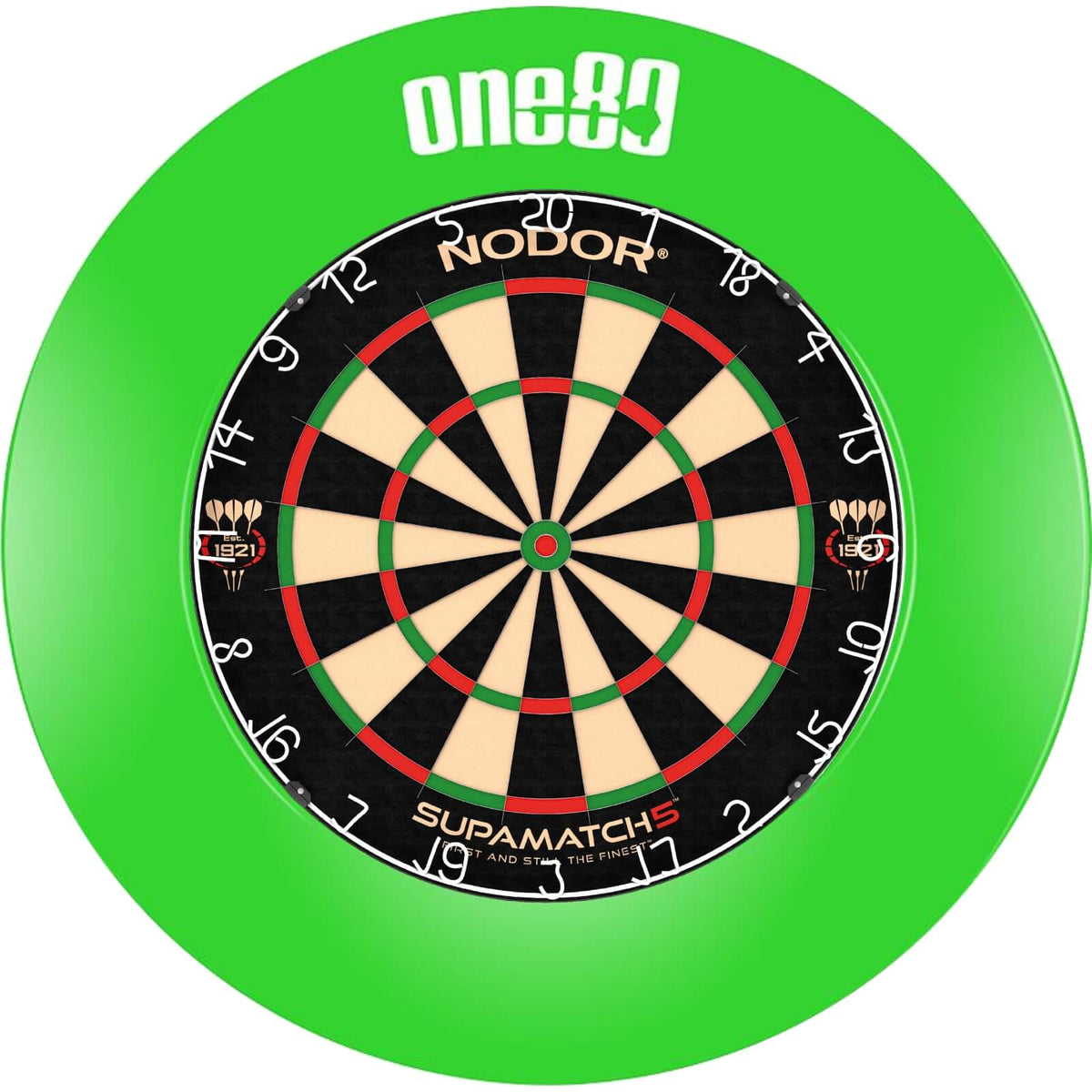 Surrounds &amp; Dartboards - One80 - Printed Dartboard Surround &amp; Dartboard Bundle - Choose Your Board Green / Nodor - Supamatch 5