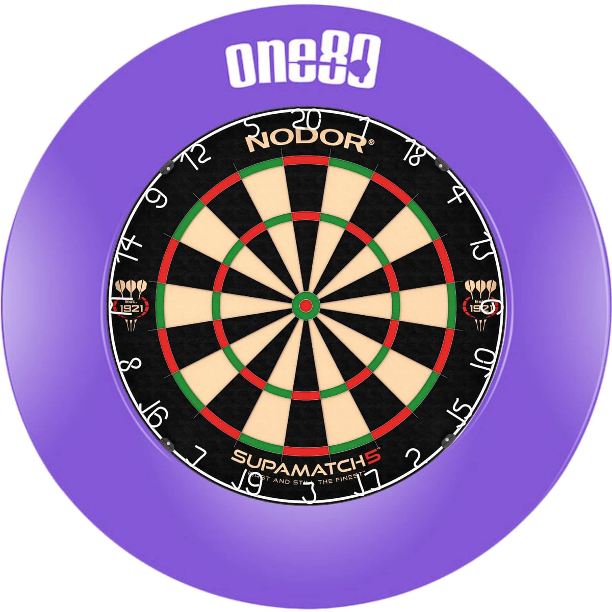 Surrounds &amp; Dartboards - One80 - Printed Dartboard Surround &amp; Dartboard Bundle - Choose Your Board Purple / Nodor - Supamatch 5