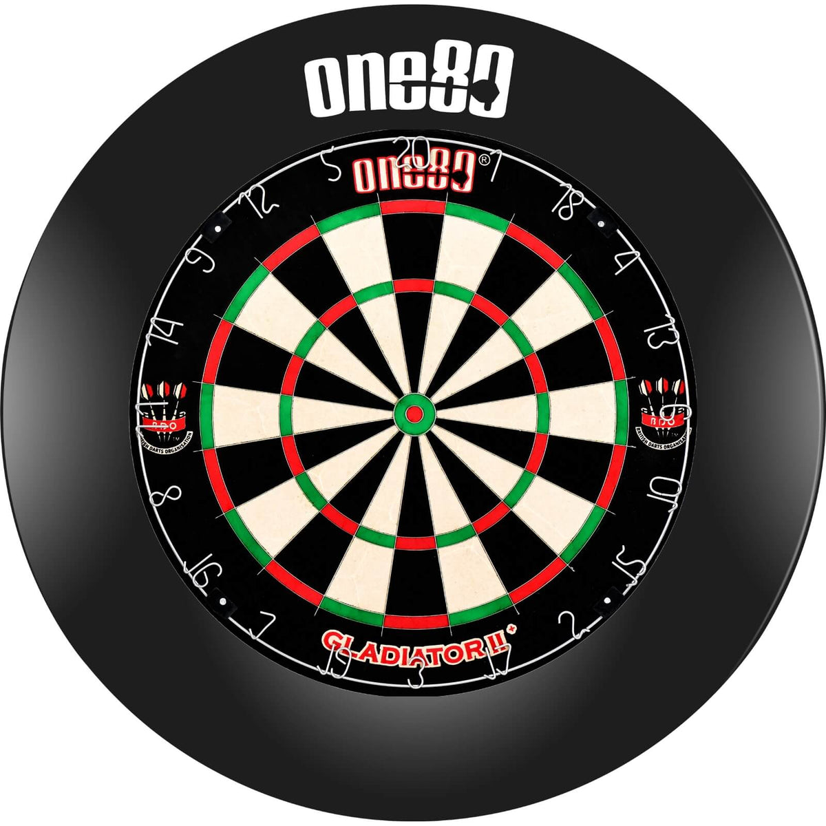 Surrounds &amp; Dartboards - One80 - Printed Dartboard Surround &amp; Dartboard Bundle - Choose Your Board Black / One80 - Gladiator 2+