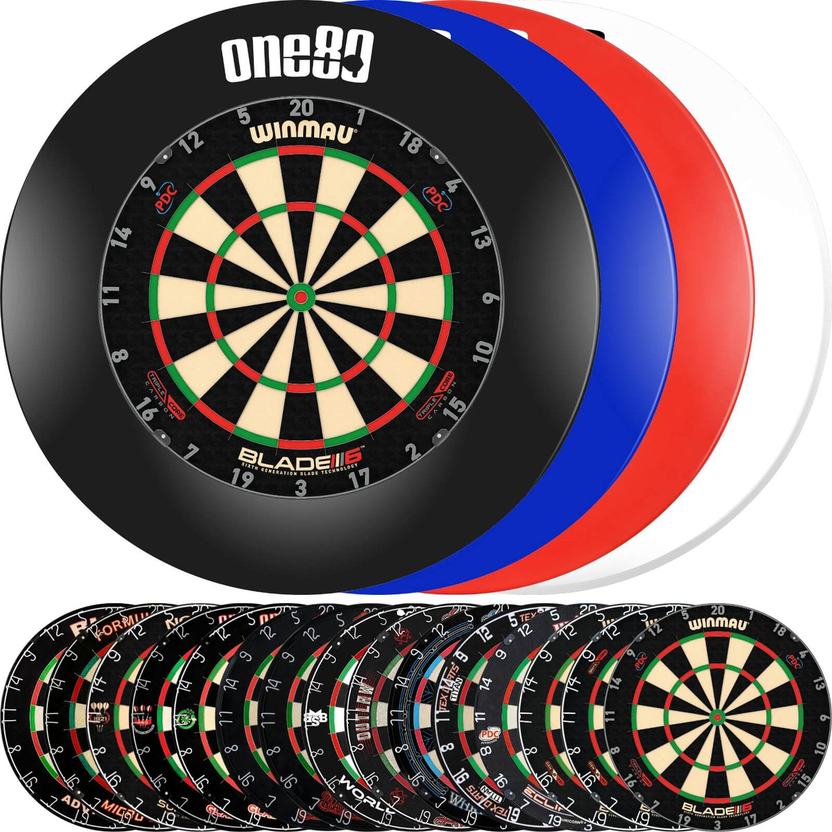 Surrounds &amp; Dartboards - One80 - Printed Dartboard Surround &amp; Dartboard Bundle - Choose Your Board 
