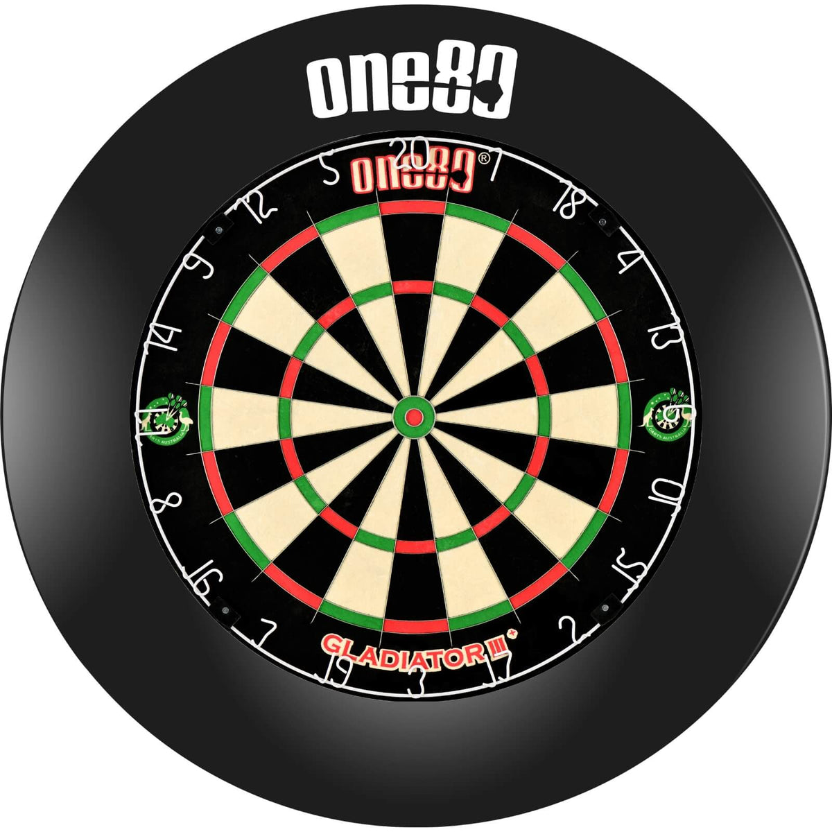 Surrounds &amp; Dartboards - One80 - Printed Dartboard Surround &amp; Dartboard Bundle - Choose Your Board Black / One80 - Gladiator 3+