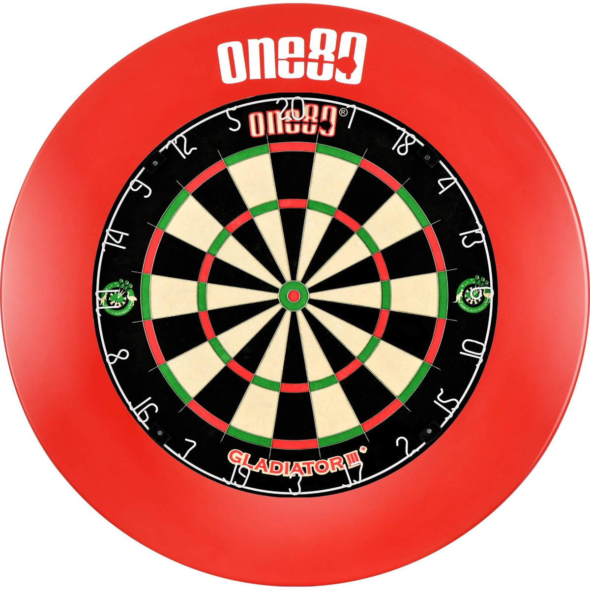 Surrounds &amp; Dartboards - One80 - Printed Dartboard Surround &amp; Dartboard Bundle - Choose Your Board Red / One80 - Gladiator 3+