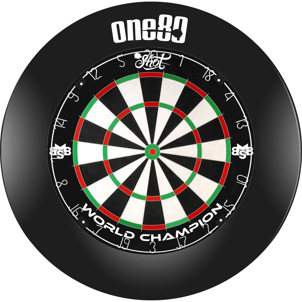 Surrounds &amp; Dartboards - One80 - Printed Dartboard Surround &amp; Dartboard Bundle - Choose Your Board Black / Shot - Michael Smith