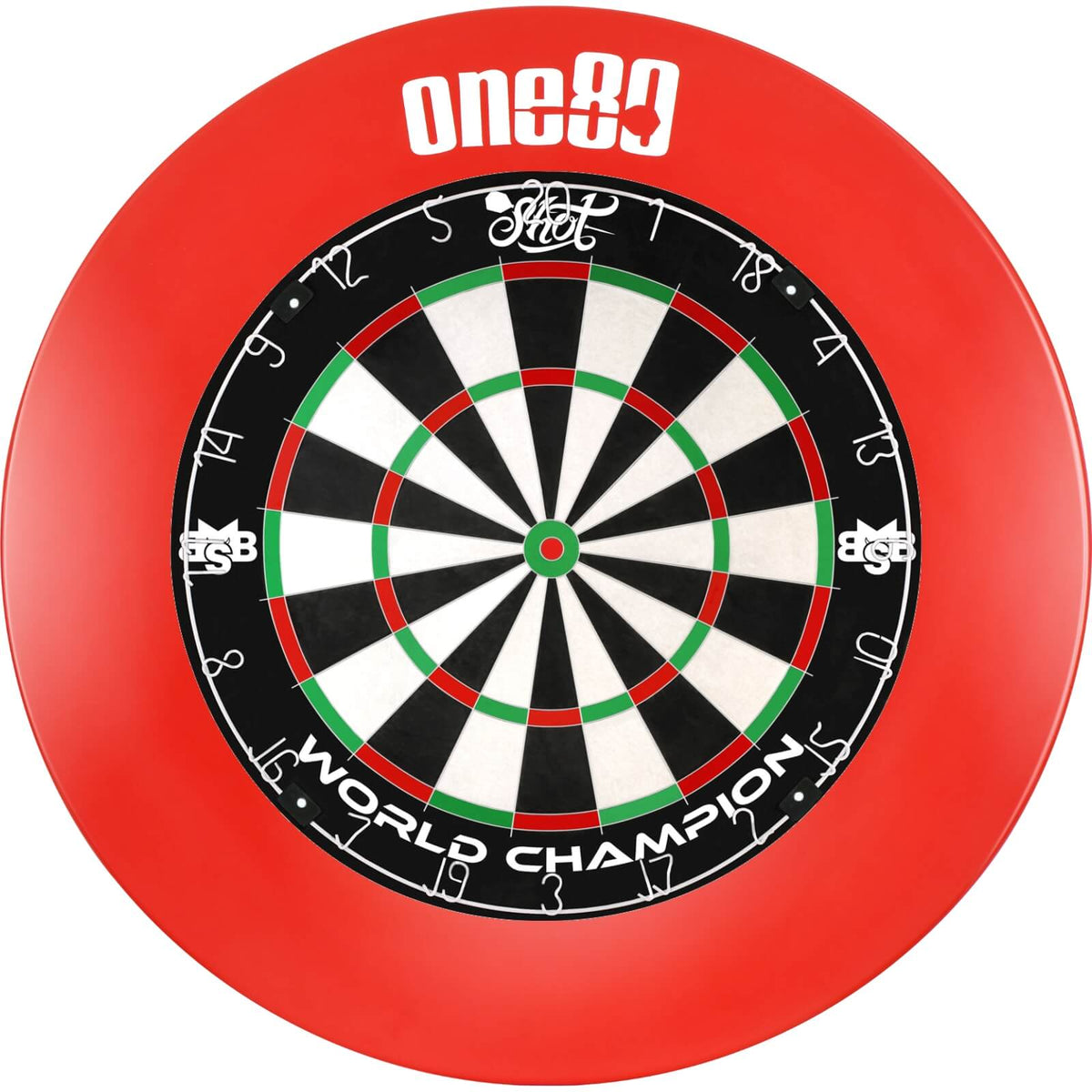 Surrounds &amp; Dartboards - One80 - Printed Dartboard Surround &amp; Dartboard Bundle - Choose Your Board Red / Shot - Michael Smith