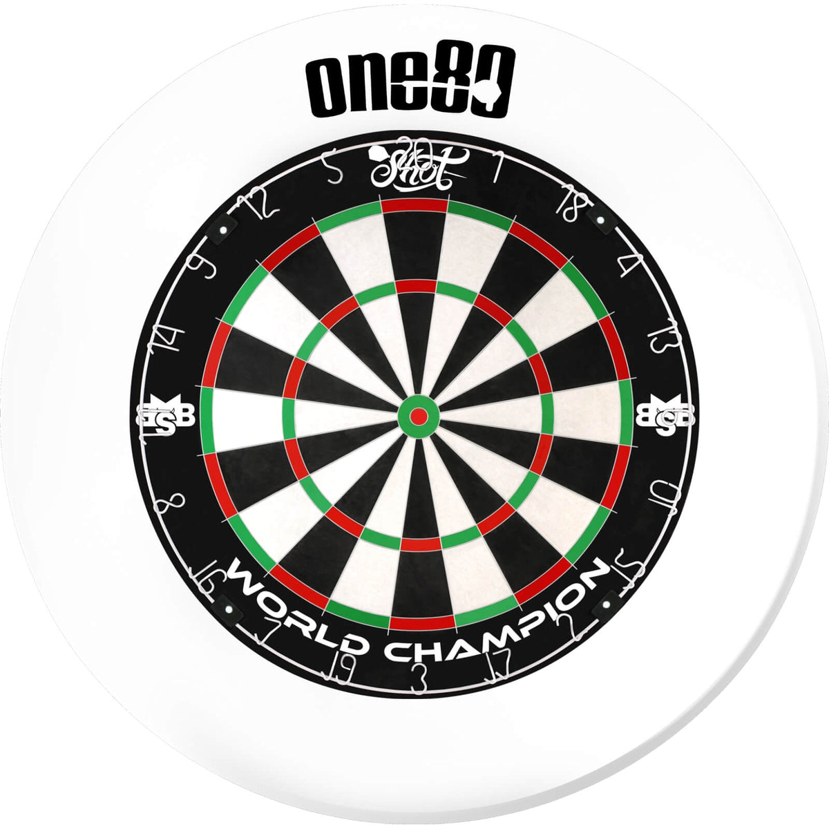 Surrounds &amp; Dartboards - One80 - Printed Dartboard Surround &amp; Dartboard Bundle - Choose Your Board White / Shot - Michael Smith