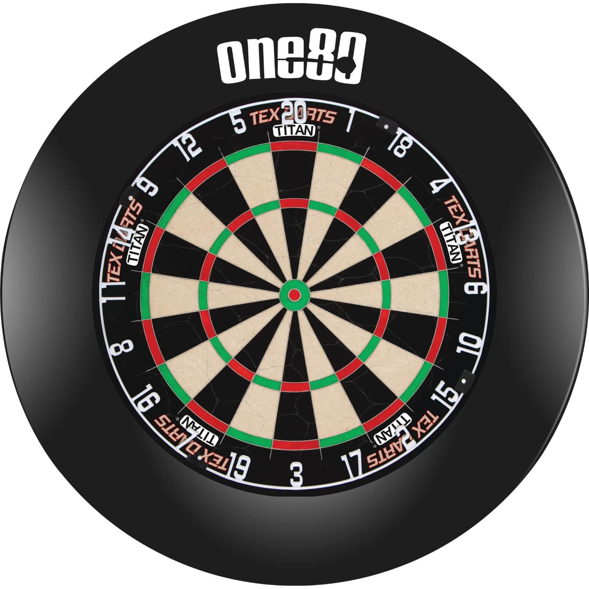 Surrounds &amp; Dartboards - One80 - Printed Dartboard Surround &amp; Dartboard Bundle - Choose Your Board Black / Tex Darts - Titan