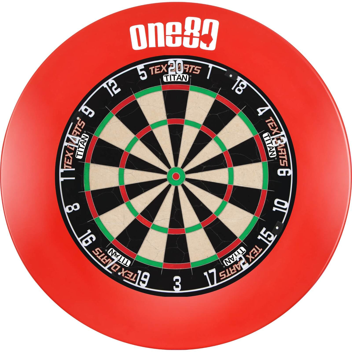 Surrounds &amp; Dartboards - One80 - Printed Dartboard Surround &amp; Dartboard Bundle - Choose Your Board Red / Tex Darts - Titan