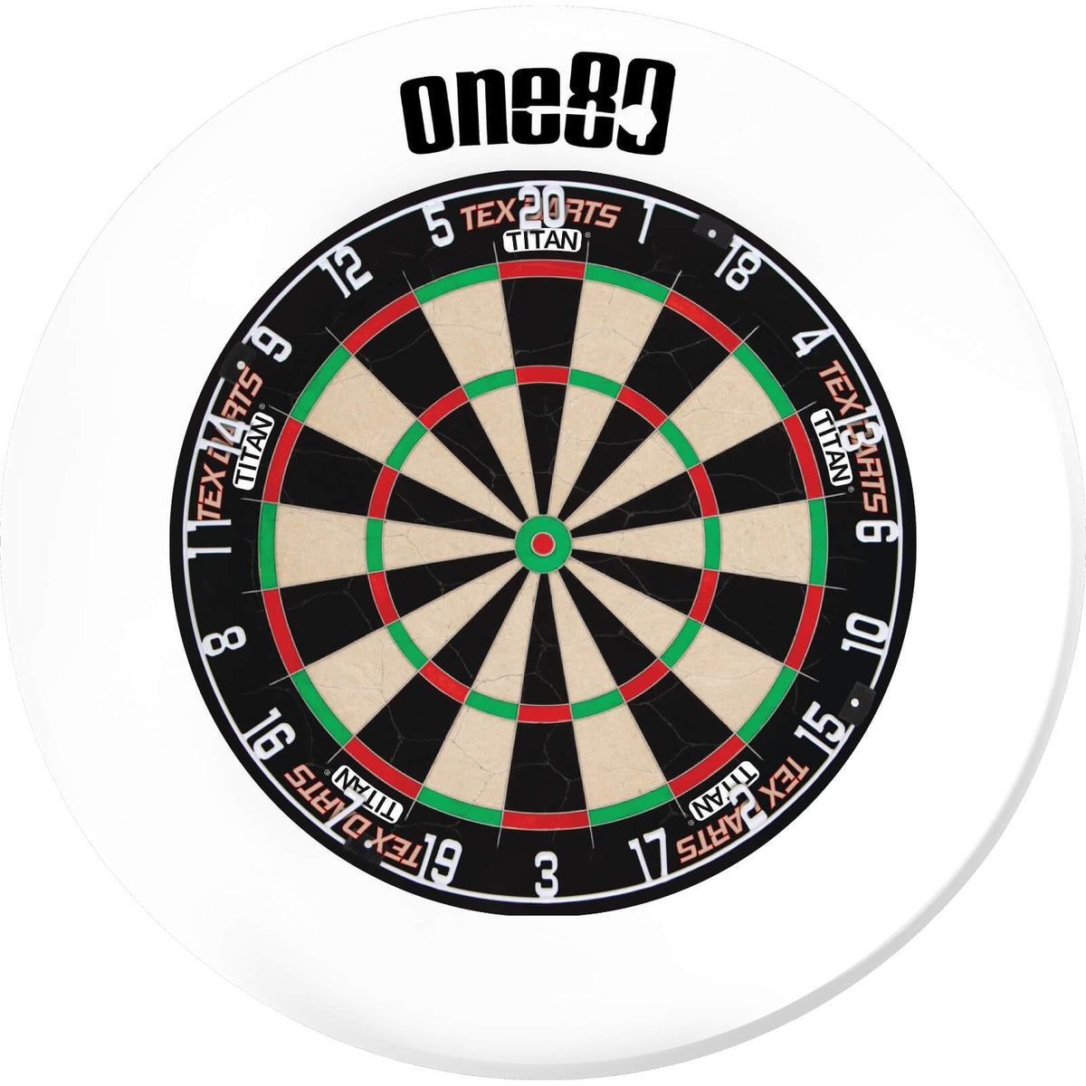 Surrounds &amp; Dartboards - One80 - Printed Dartboard Surround &amp; Dartboard Bundle - Choose Your Board White / Tex Darts - Titan