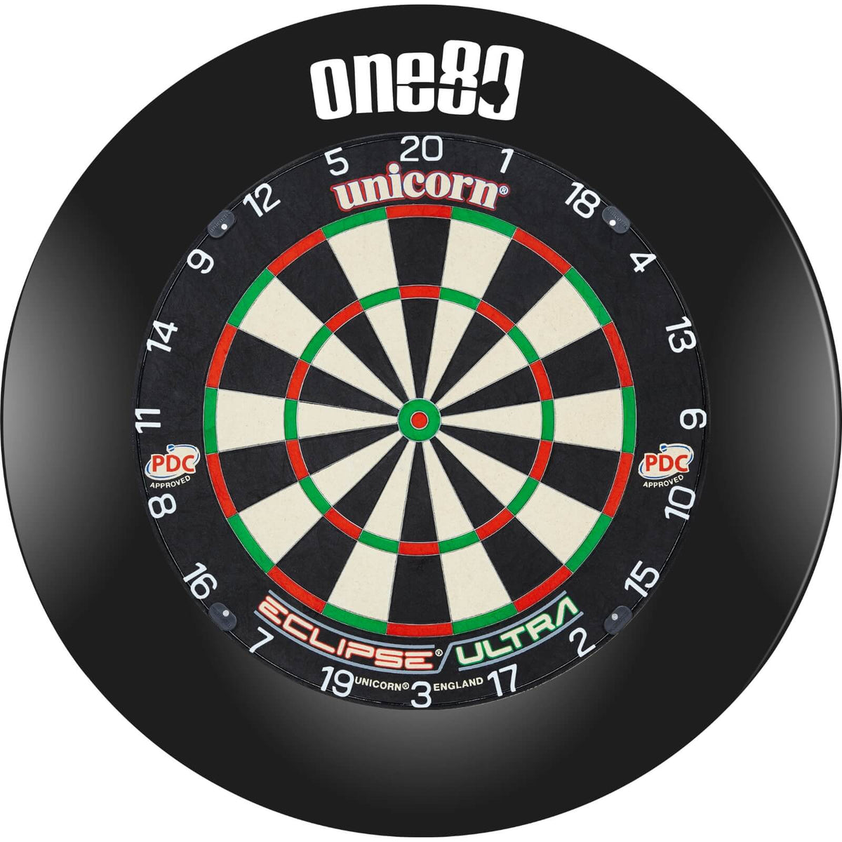 Surrounds &amp; Dartboards - One80 - Printed Dartboard Surround &amp; Dartboard Bundle - Choose Your Board Black / Unicorn - Eclipse Ultra