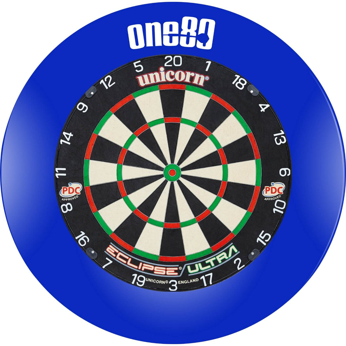 Surrounds &amp; Dartboards - One80 - Printed Dartboard Surround &amp; Dartboard Bundle - Choose Your Board Blue / Unicorn - Eclipse Ultra