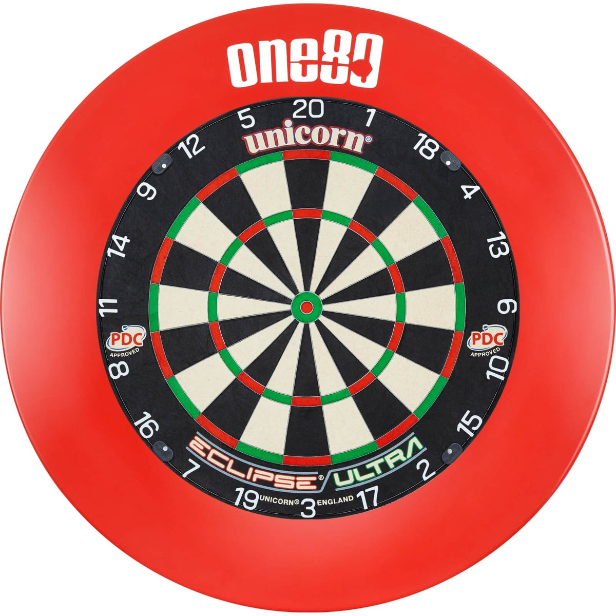 Surrounds &amp; Dartboards - One80 - Printed Dartboard Surround &amp; Dartboard Bundle - Choose Your Board Red / Unicorn - Eclipse Ultra