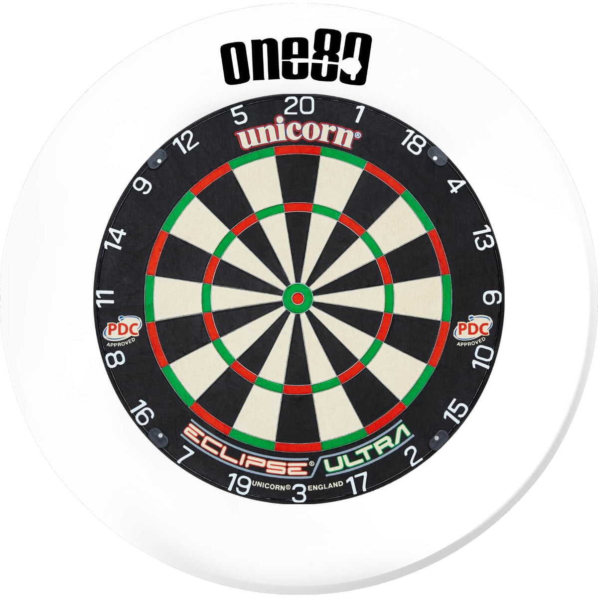 Surrounds &amp; Dartboards - One80 - Printed Dartboard Surround &amp; Dartboard Bundle - Choose Your Board White / Unicorn - Eclipse Ultra
