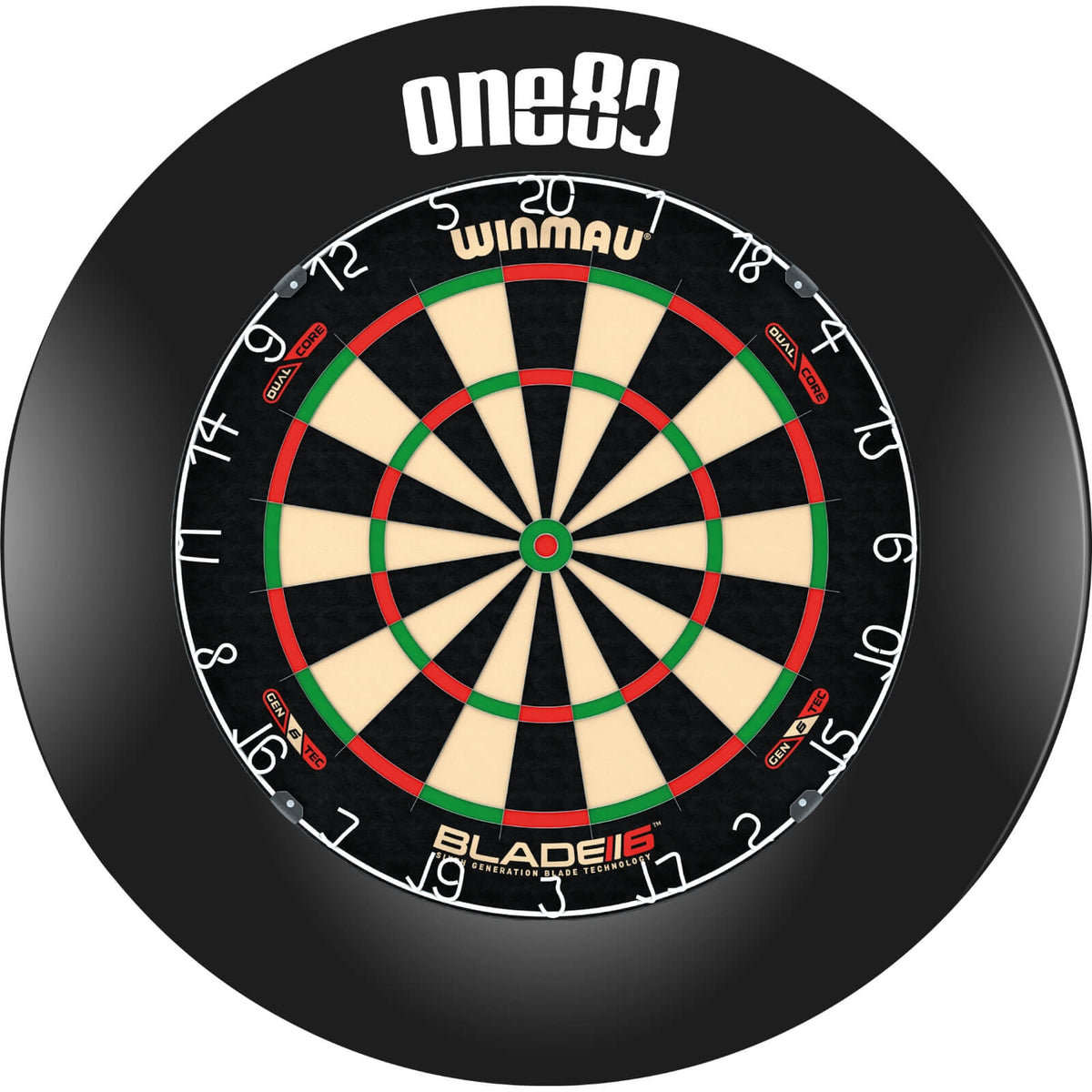 Surrounds &amp; Dartboards - One80 - Printed Dartboard Surround &amp; Dartboard Bundle - Choose Your Board Black / Winmau - Blade 6 Dual Core