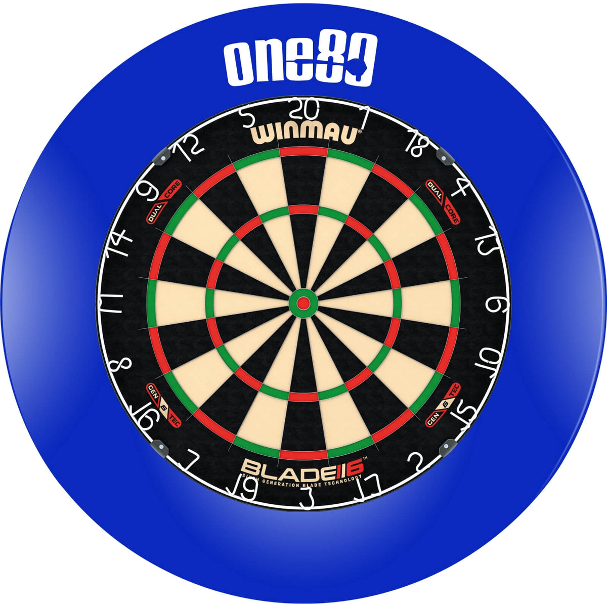 Surrounds &amp; Dartboards - One80 - Printed Dartboard Surround &amp; Dartboard Bundle - Choose Your Board Blue / Winmau - Blade 6 Dual Core