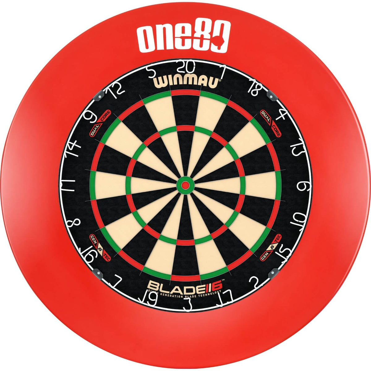 Surrounds &amp; Dartboards - One80 - Printed Dartboard Surround &amp; Dartboard Bundle - Choose Your Board Red / Winmau - Blade 6 Dual Core