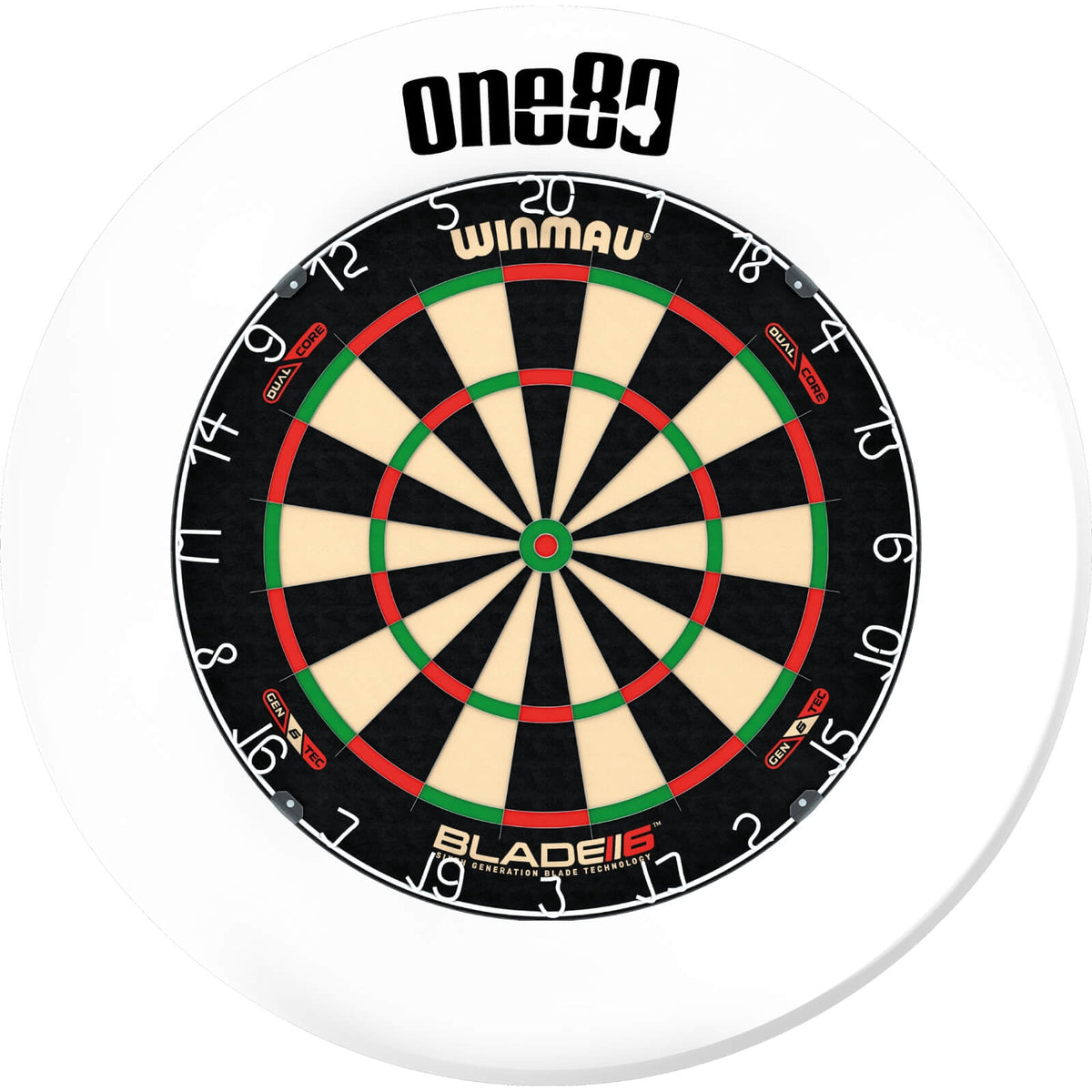 Surrounds &amp; Dartboards - One80 - Printed Dartboard Surround &amp; Dartboard Bundle - Choose Your Board White / Winmau - Blade 6 Dual Core