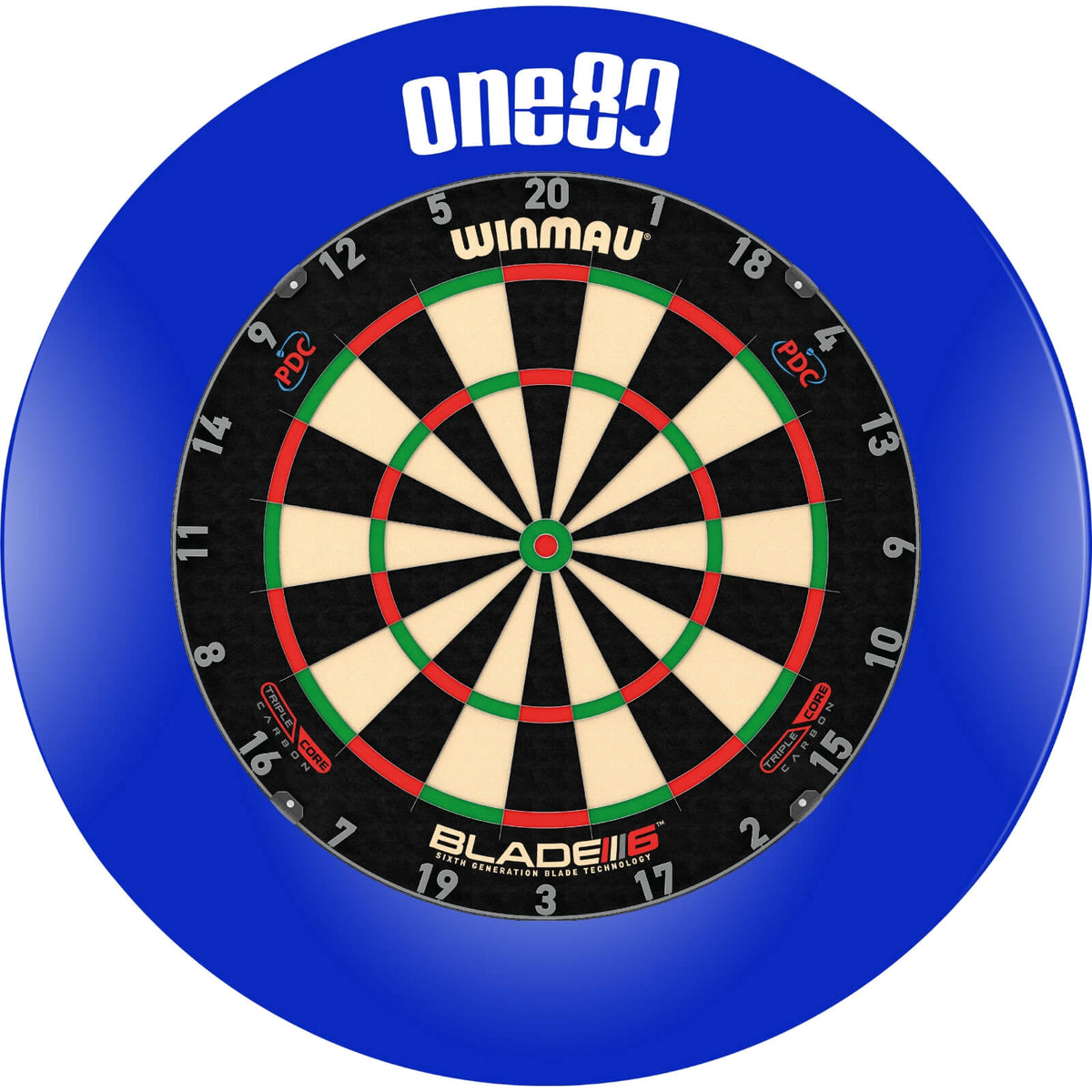 Surrounds &amp; Dartboards - One80 - Printed Dartboard Surround &amp; Dartboard Bundle - Choose Your Board Blue / Winmau - Blade 6 Triple Core