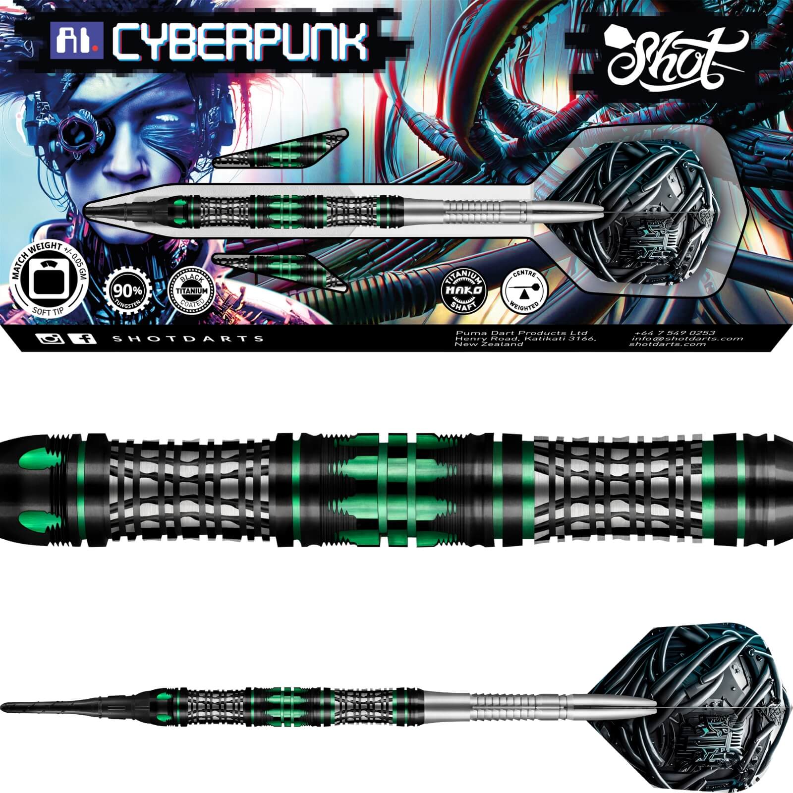Darts - Shot - AI Cyberpunk Darts - Soft Tip - 90% Tungsten - 20g