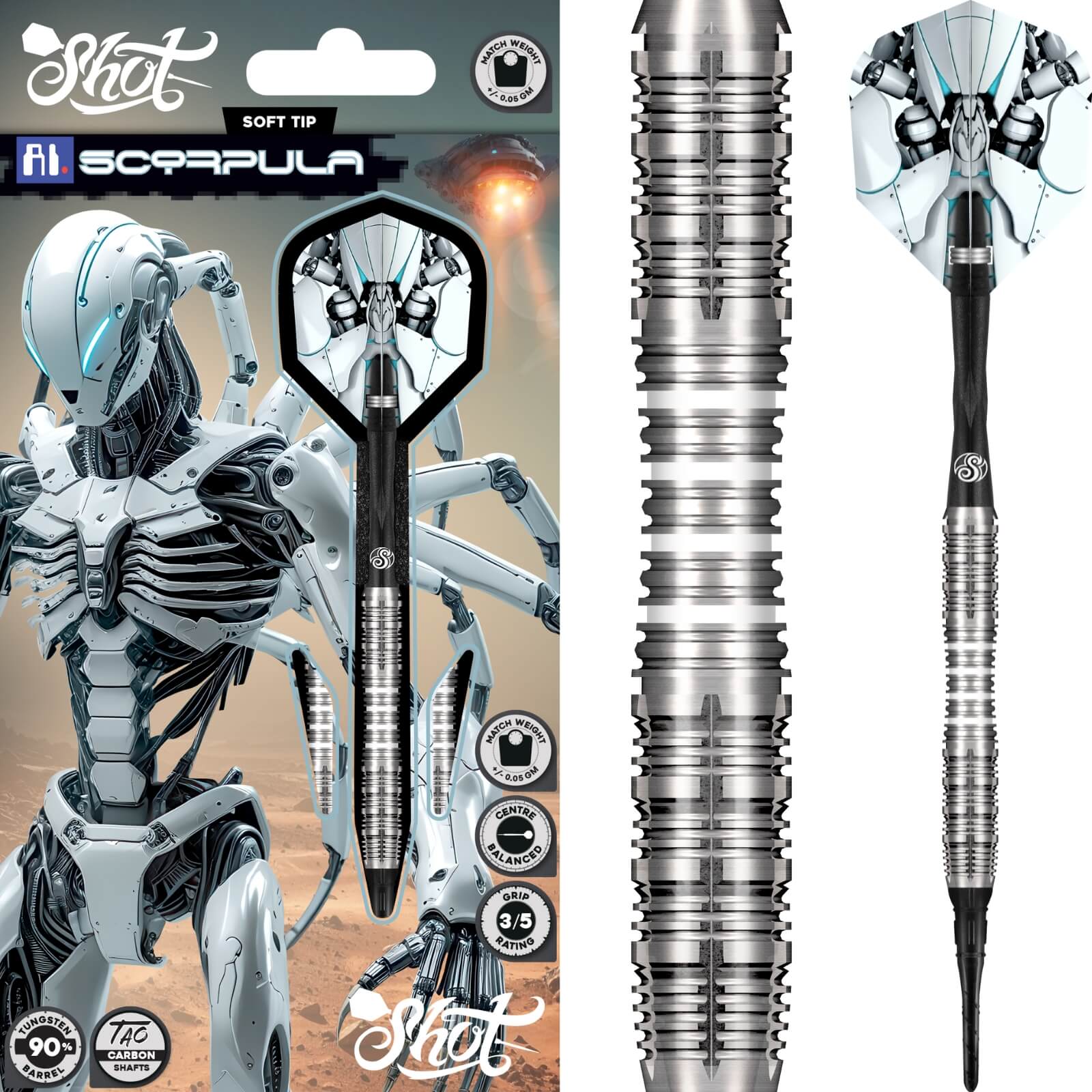 Shot - AI Scorpula Darts - Soft Tip - 90% Tungsten - 20g