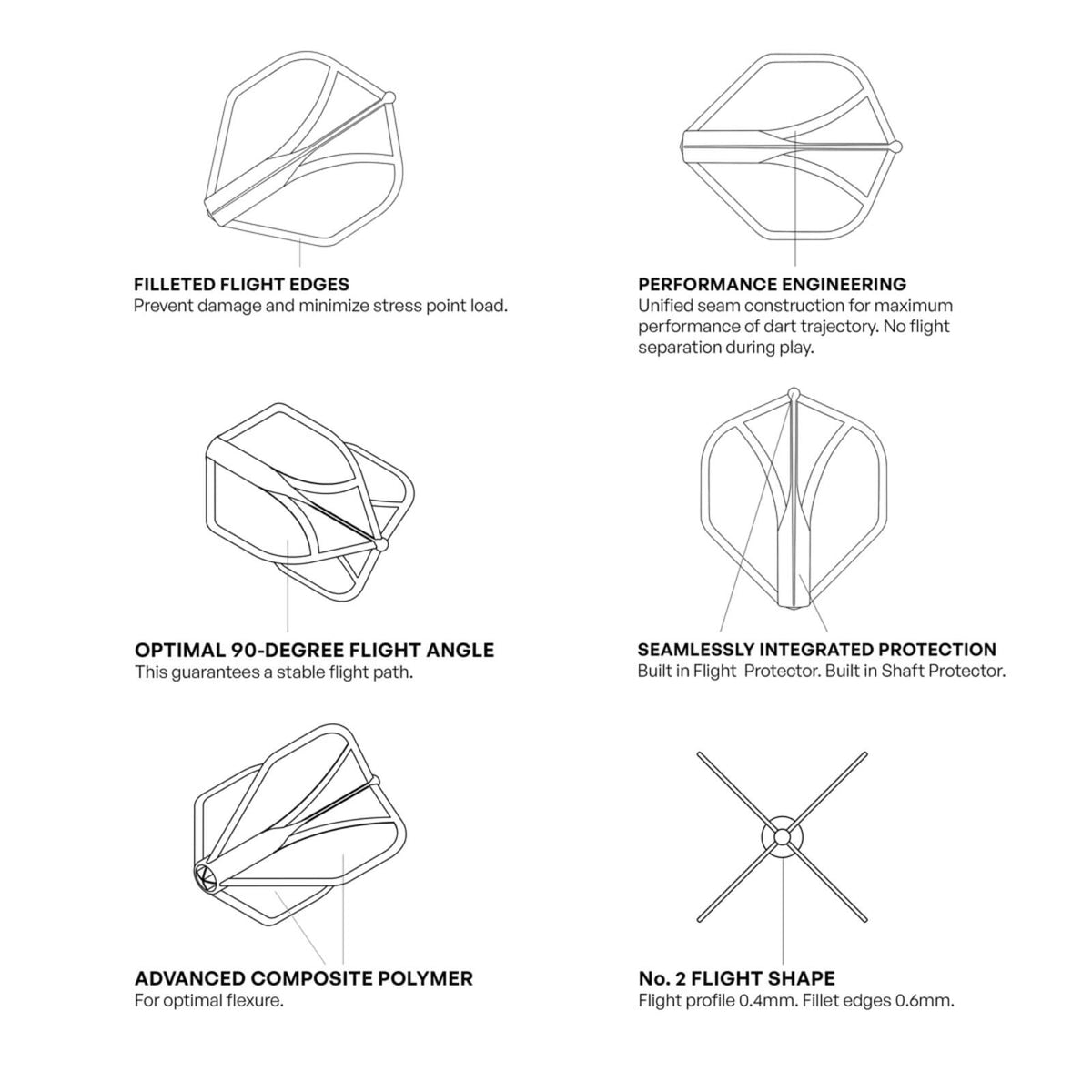 Dart Flights - Shot - Airfoil Moulded - Big Wing Dart Flights