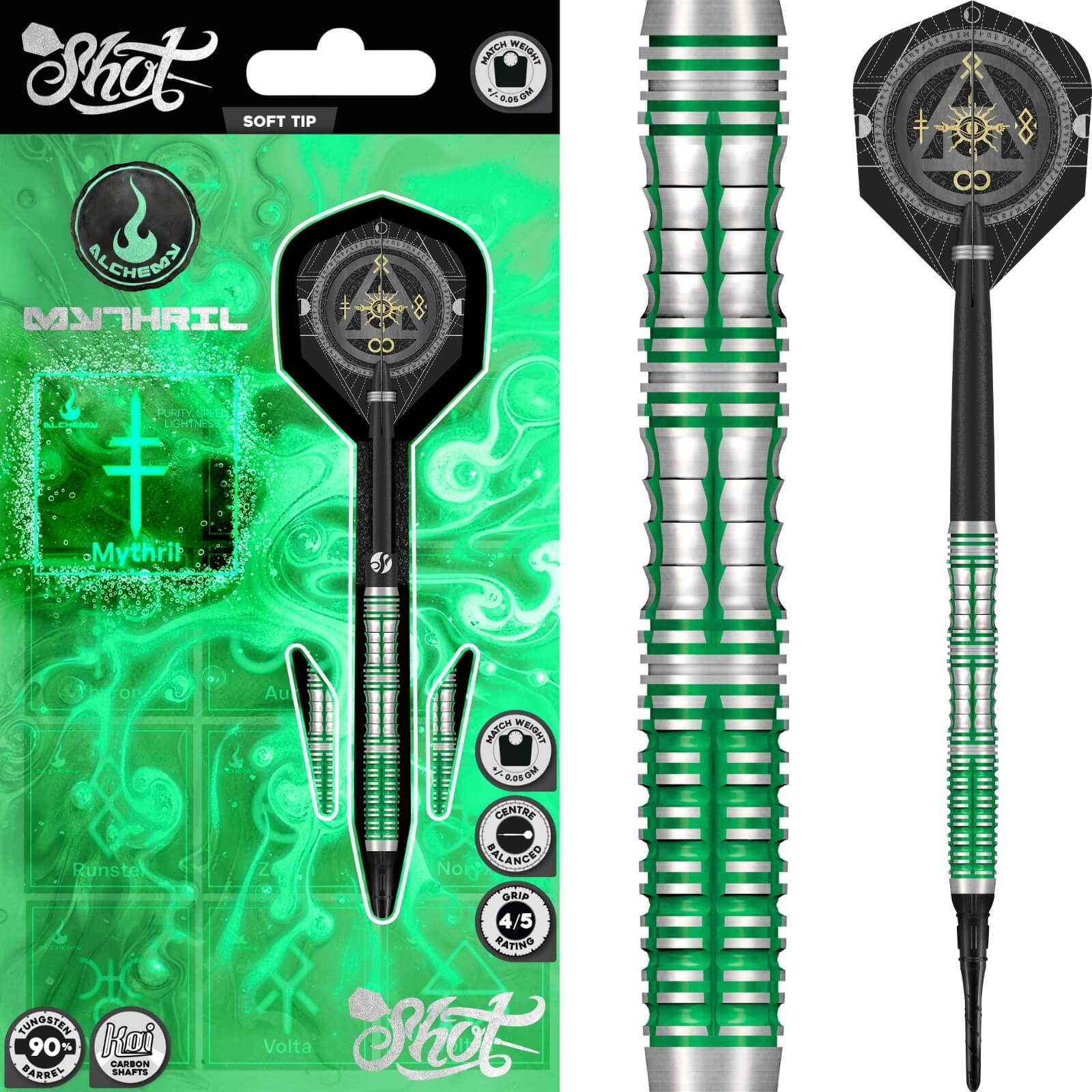 Shot - Alchemy Mythril Soft Tip Darts - 90% Tungsten - 20g