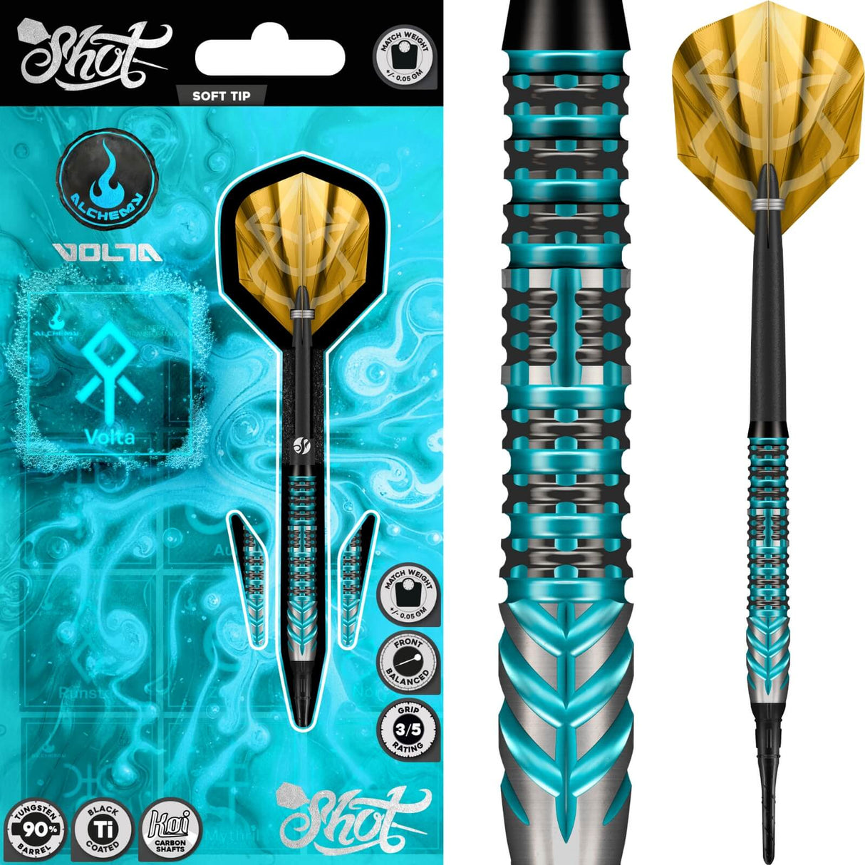 Shot - Alchemy Volta Soft Tip Darts - 90% Tungsten - 20g -
