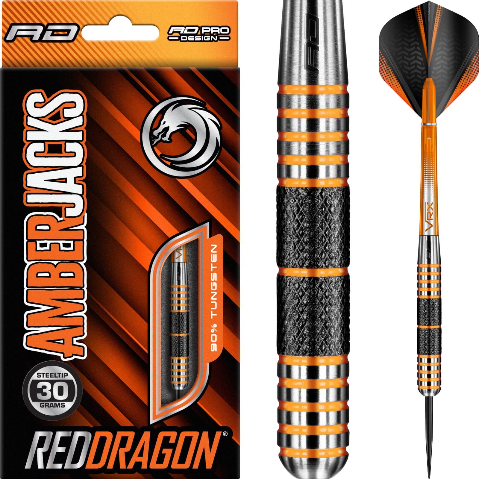 Darts - Red Dragon - Amberjack 11 Darts - Steel Tip - 90% Tungsten - 30g 