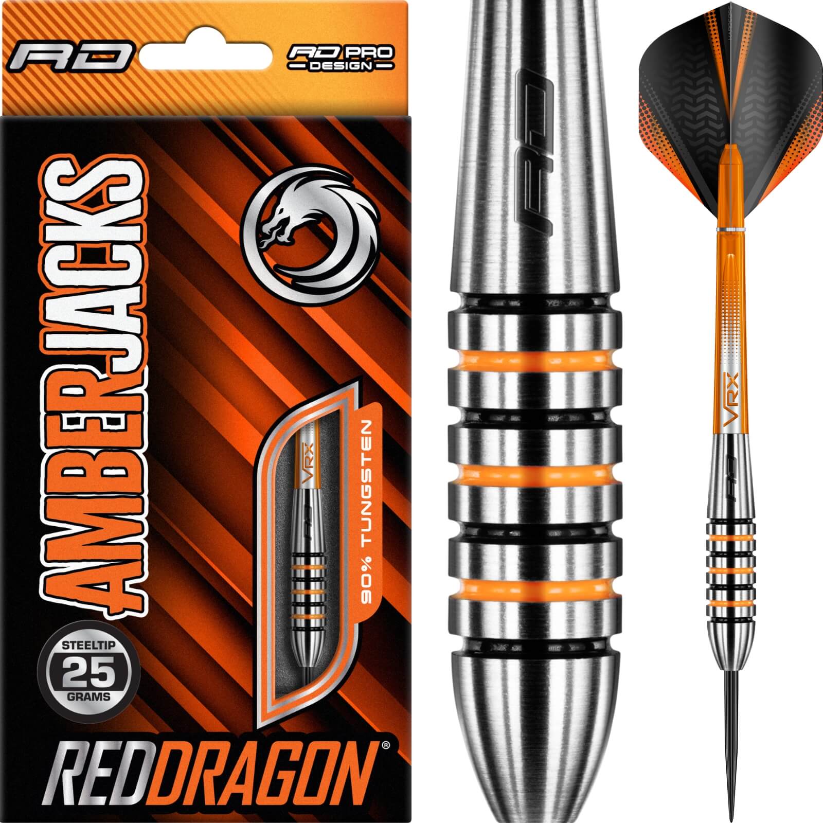 Darts - Red Dragon - Amberjack 15 Darts - Steel Tip - 90% Tungsten - 25g 