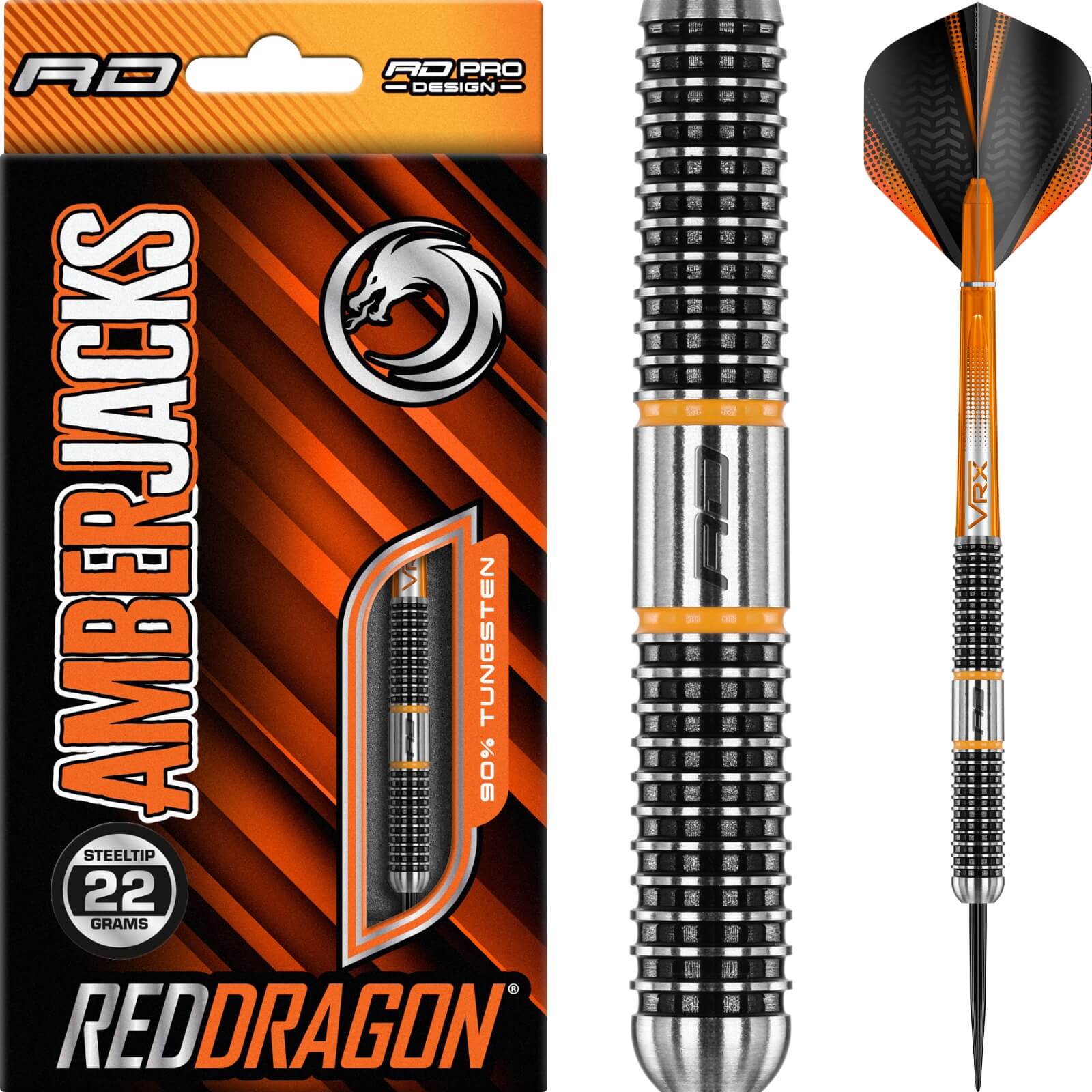 Darts - Red Dragon - Amberjack 18 Darts - Steel Tip - 90% Tungsten - 22g 24g 