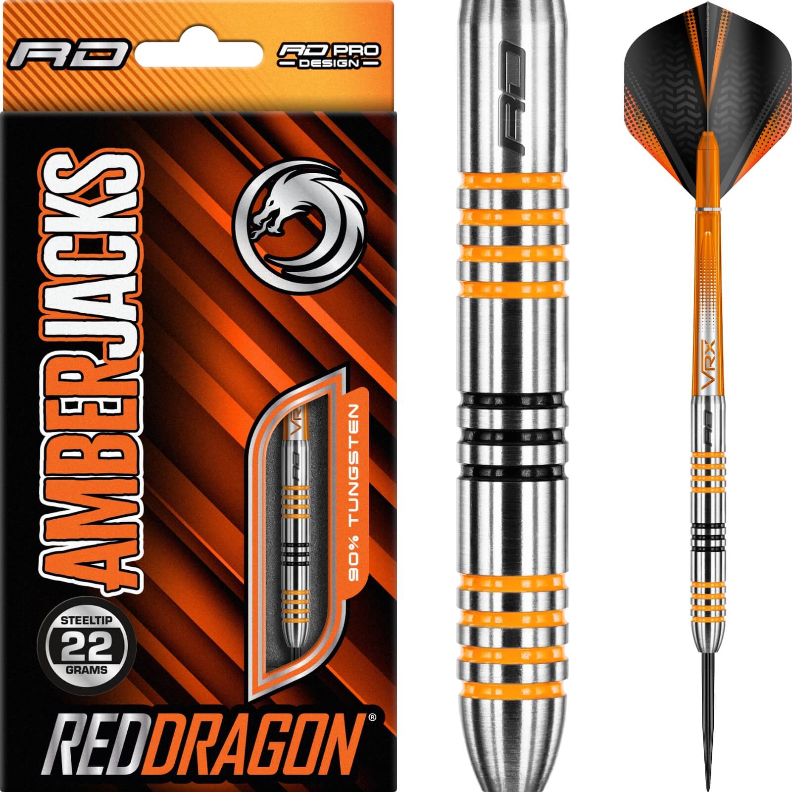 Darts - Red Dragon - Amberjack 3 Darts - Steel Tip - 90% Tungsten - 22g 24g 