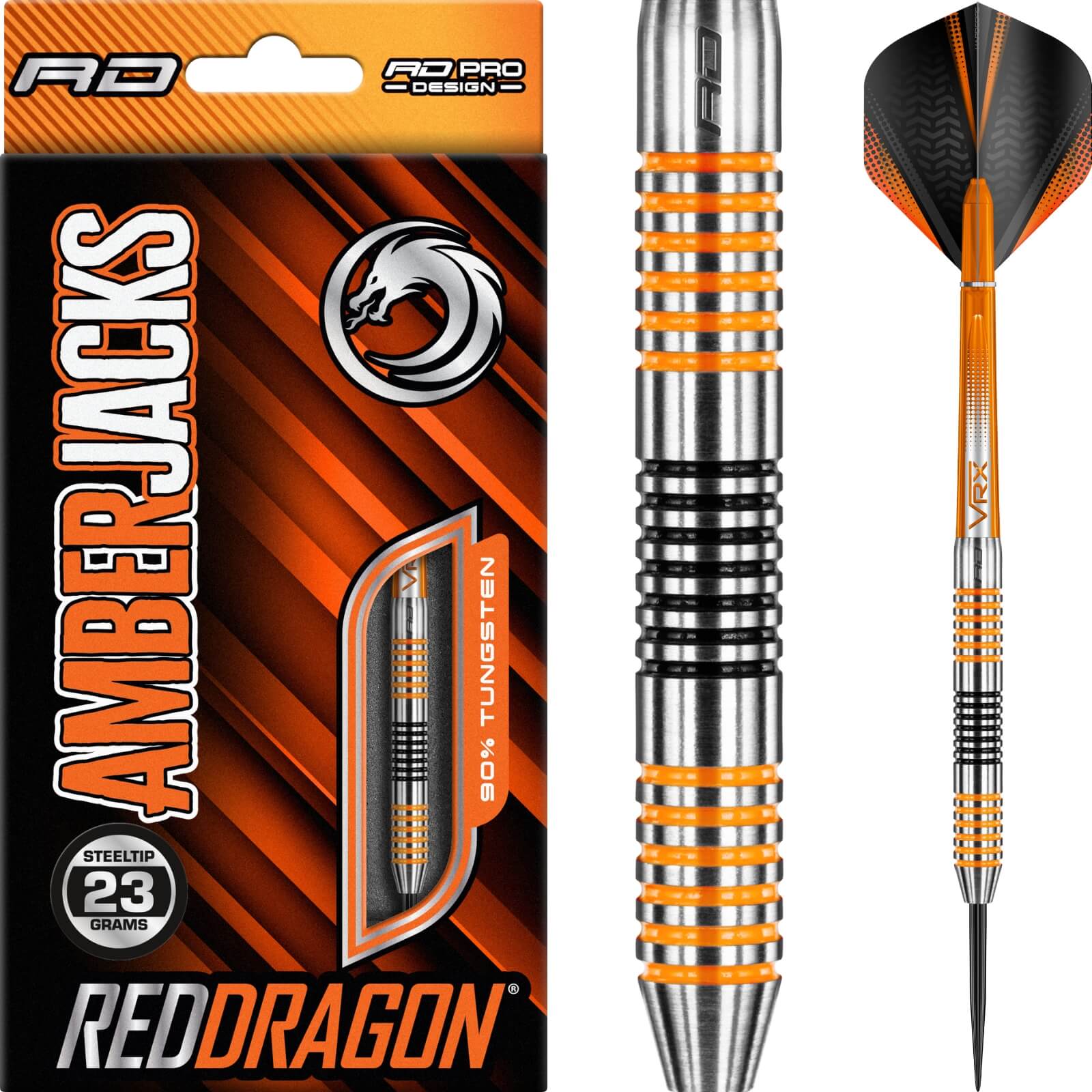 Darts - Red Dragon - Amberjack 4 Darts - Steel Tip - 90% Tungsten - 23g 