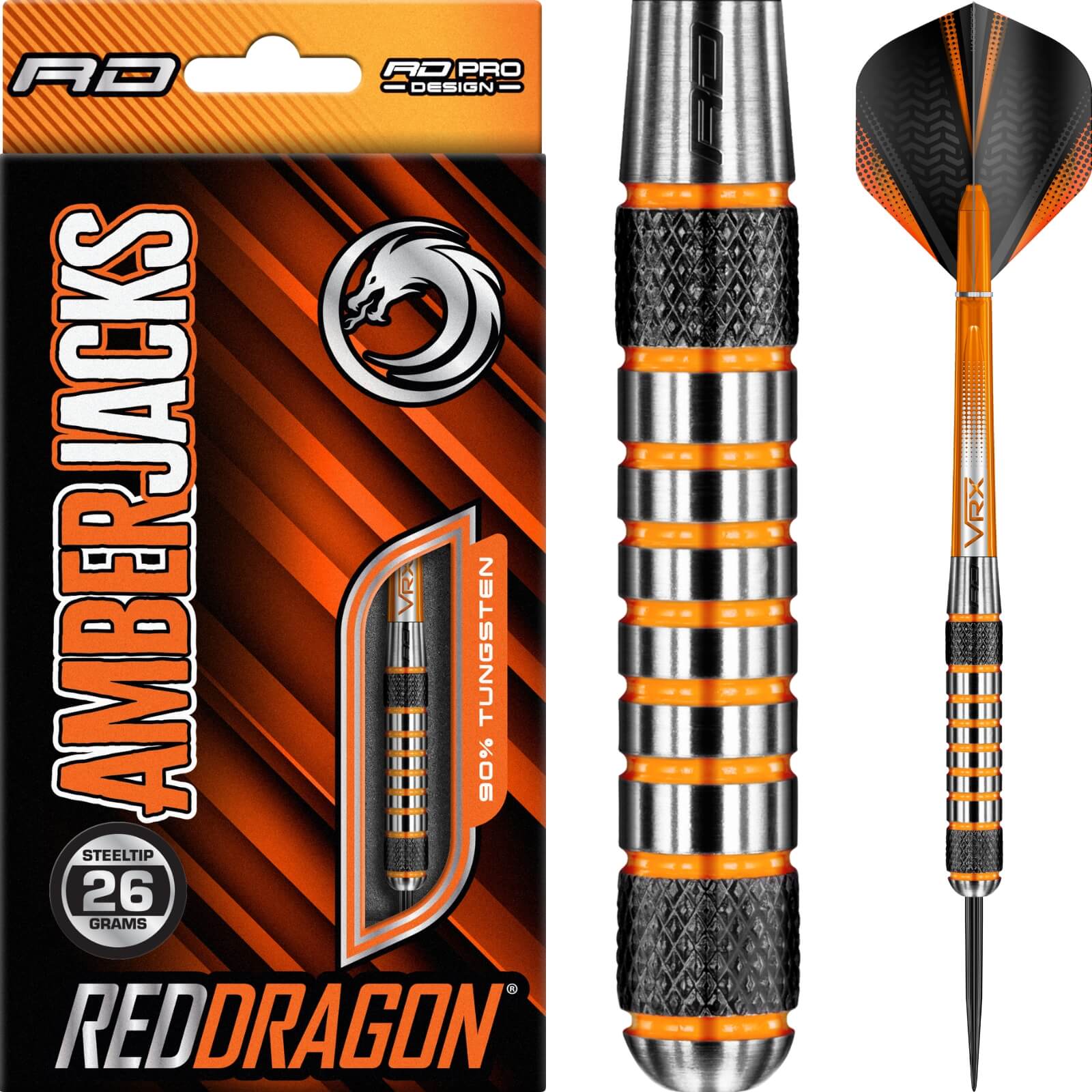 Darts - Red Dragon - Amberjack 7 Darts - Steel Tip - 90% Tungsten - 26g 