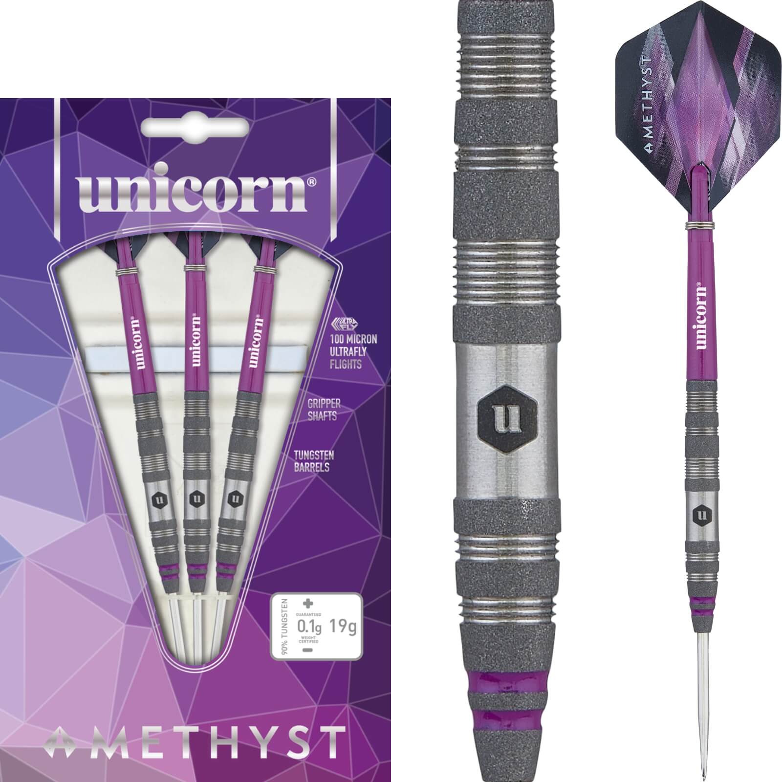 Darts - Unicorn - Amethyst Style 2 Darts - Steel Tip - 90% Tungsten - 19g 21g 
