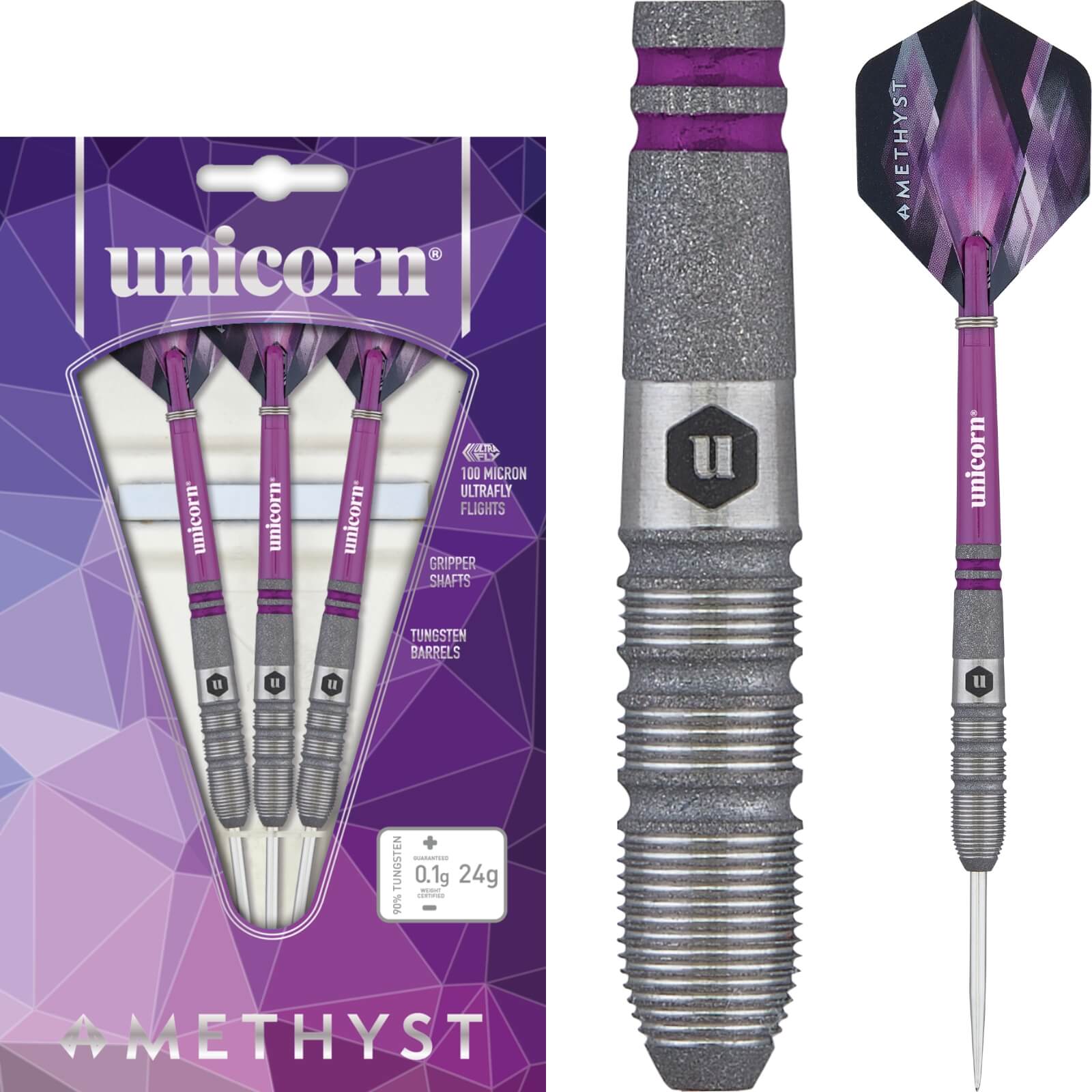 Darts - Unicorn - Amethyst Style 3 Darts - Steel Tip - 90% Tungsten - 22g 24g 