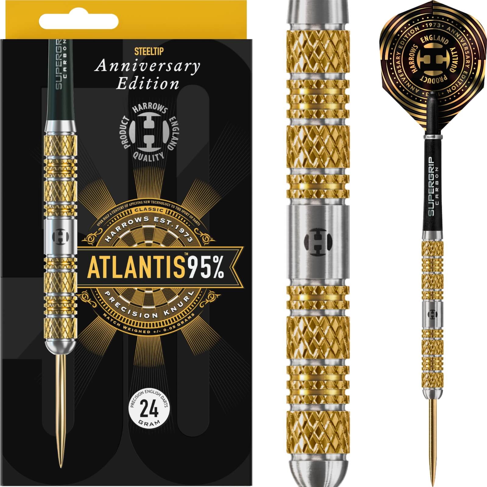 Darts - Harrows - 50th Anniversary Atlantis Darts - Steel Tip - 95% Tungsten - 22g 24g 26g 